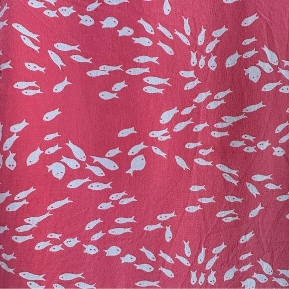 Britt Ryan Pink Silk 3/4 Sleeve Fish Print Dress 6 Resort Preppy Novelty Coastal