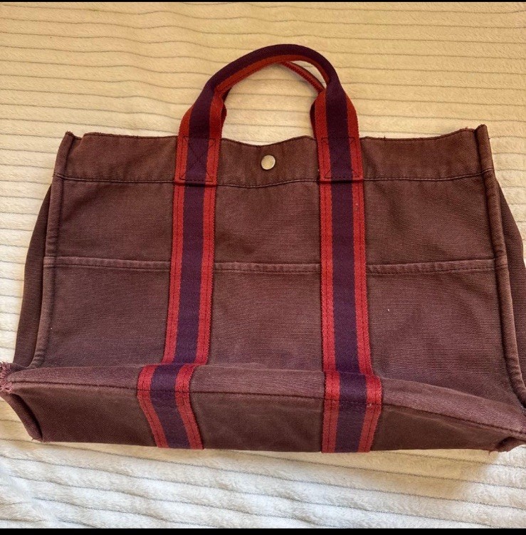 Hermes Vintage Fourre Tout MM TOTE Bag.canvas red brown from JAPAN.