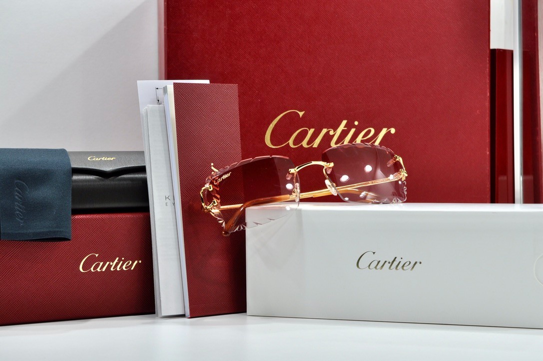 Cartier rimless sunglasses piccadilly glasses Diamond Cut decor BIG C gold Frame
