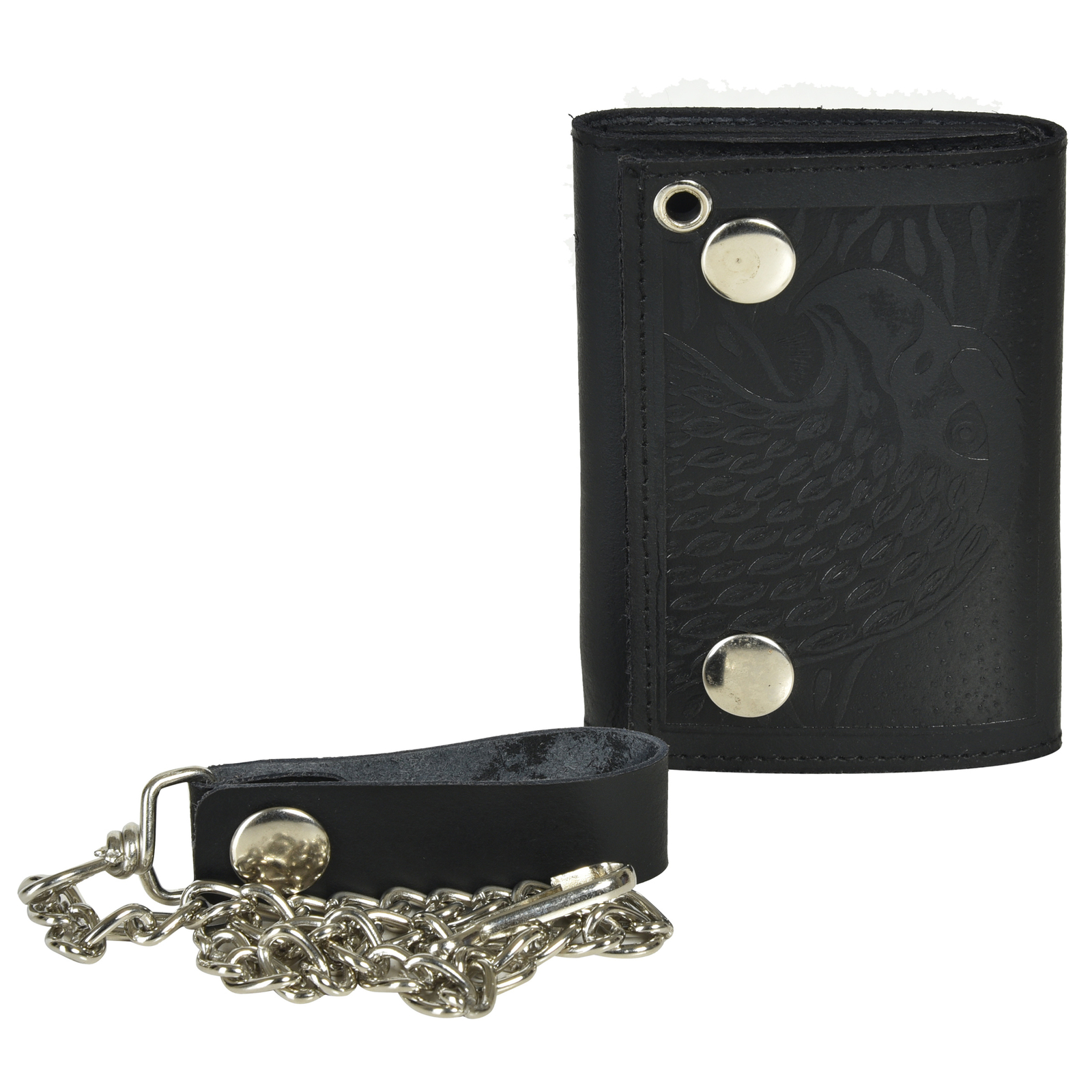 Leatherboss Genuine Leather Men EAGLE Trifold Wallet Chain Biker Trucker, Black