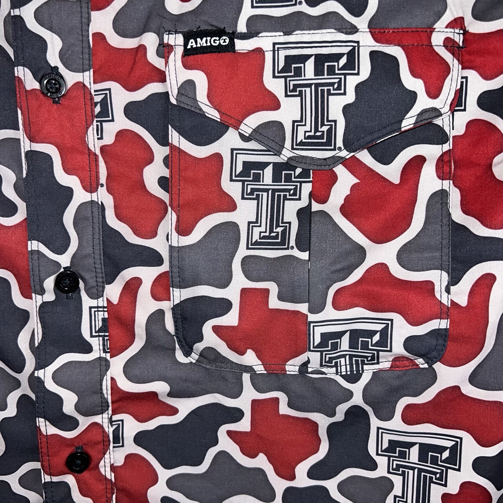 AMIGO PROVISIONS CAMOUFLAGE PRIMERO SHIRT NCAA TEXAS TECH RED RAIDERS LARGE NEW