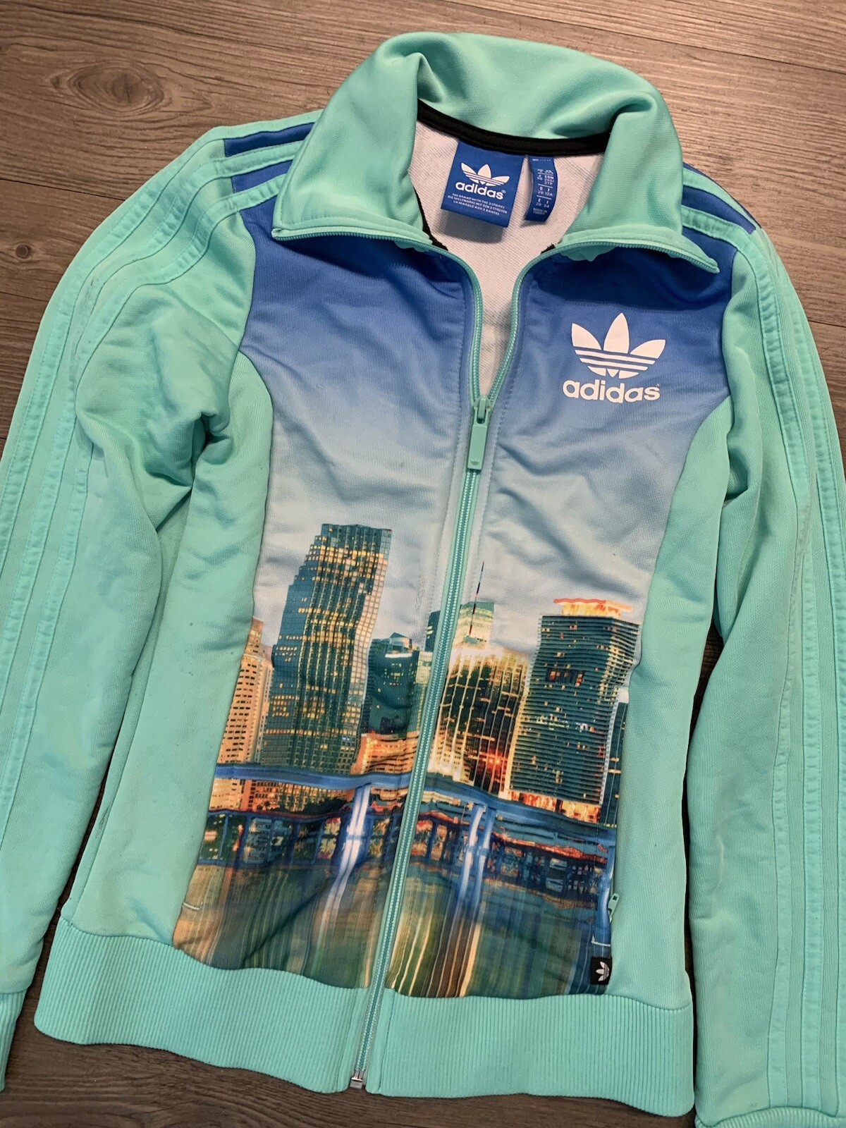 Adidas Miami Print Jacket Womens 2XS Teal Rare Originals Track City Edition 2014
