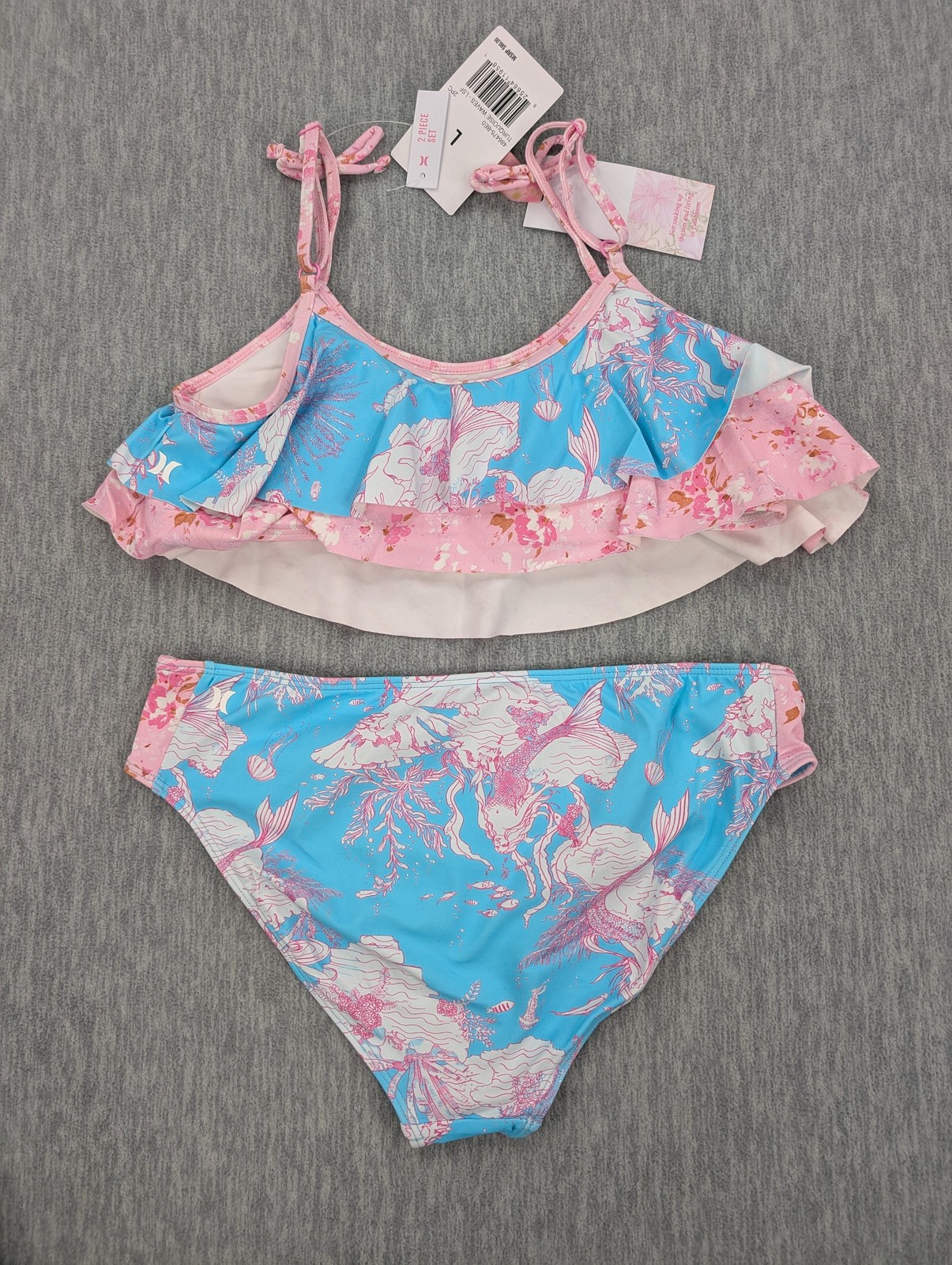 LoveShackFancy X Hurley Bikini Set Girls Large 12-14 Blue Mermaid Ruffle Floral