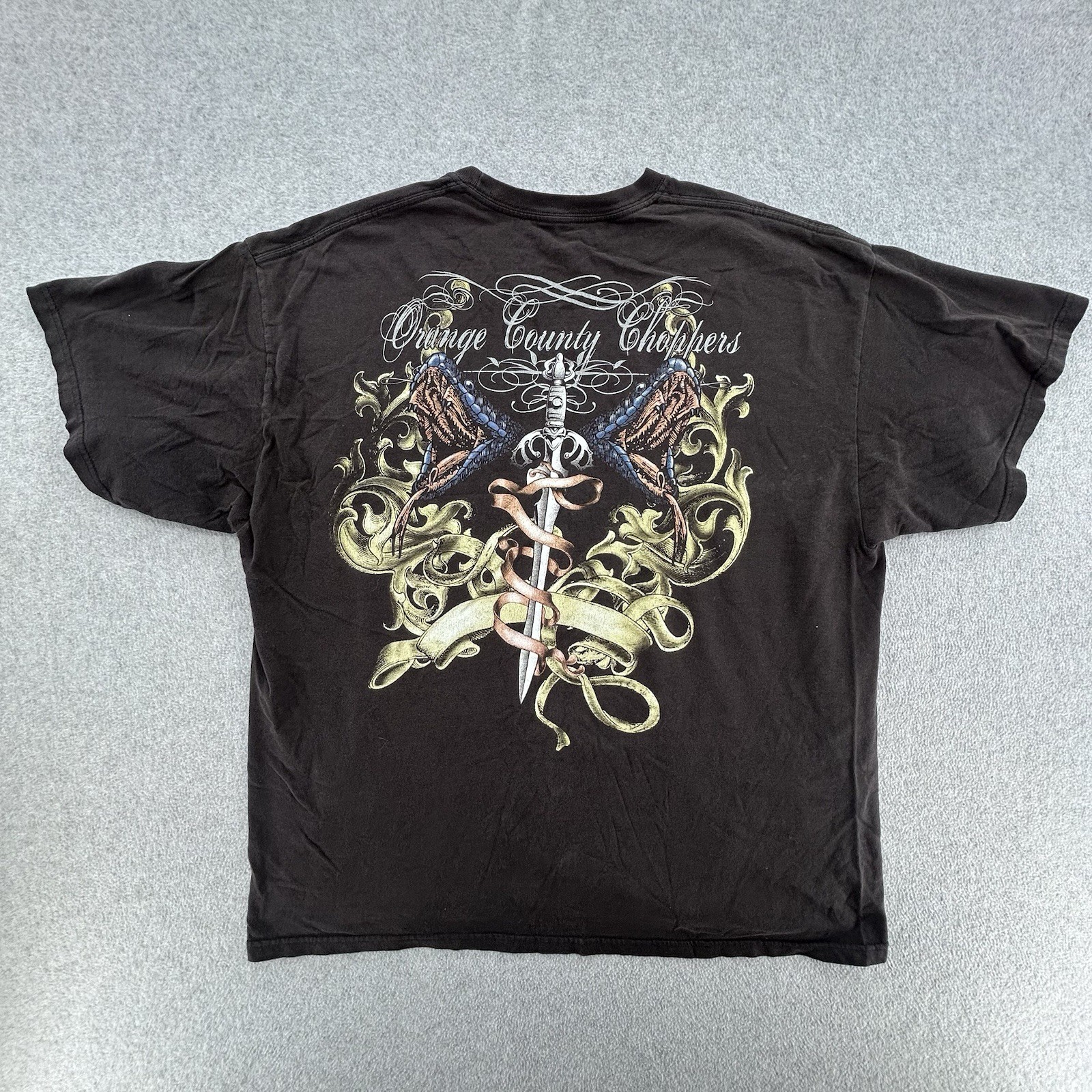 Vintage Orange County Choppers Black Shirt Mens XL Biker Sword Snake