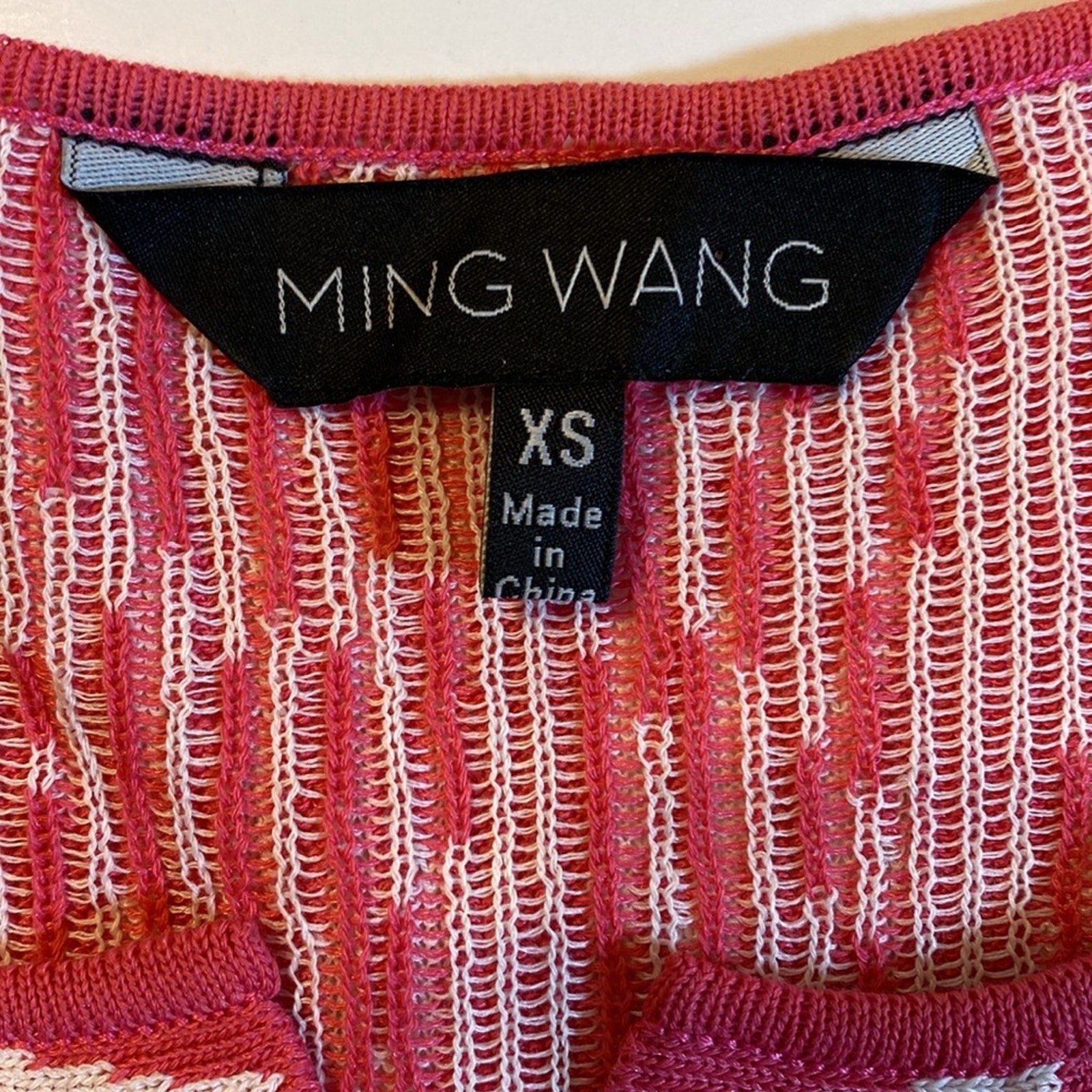 Ming Wang Pink & White Tiger Print Tunic Size XS Lace-up Neckline Resort Mature