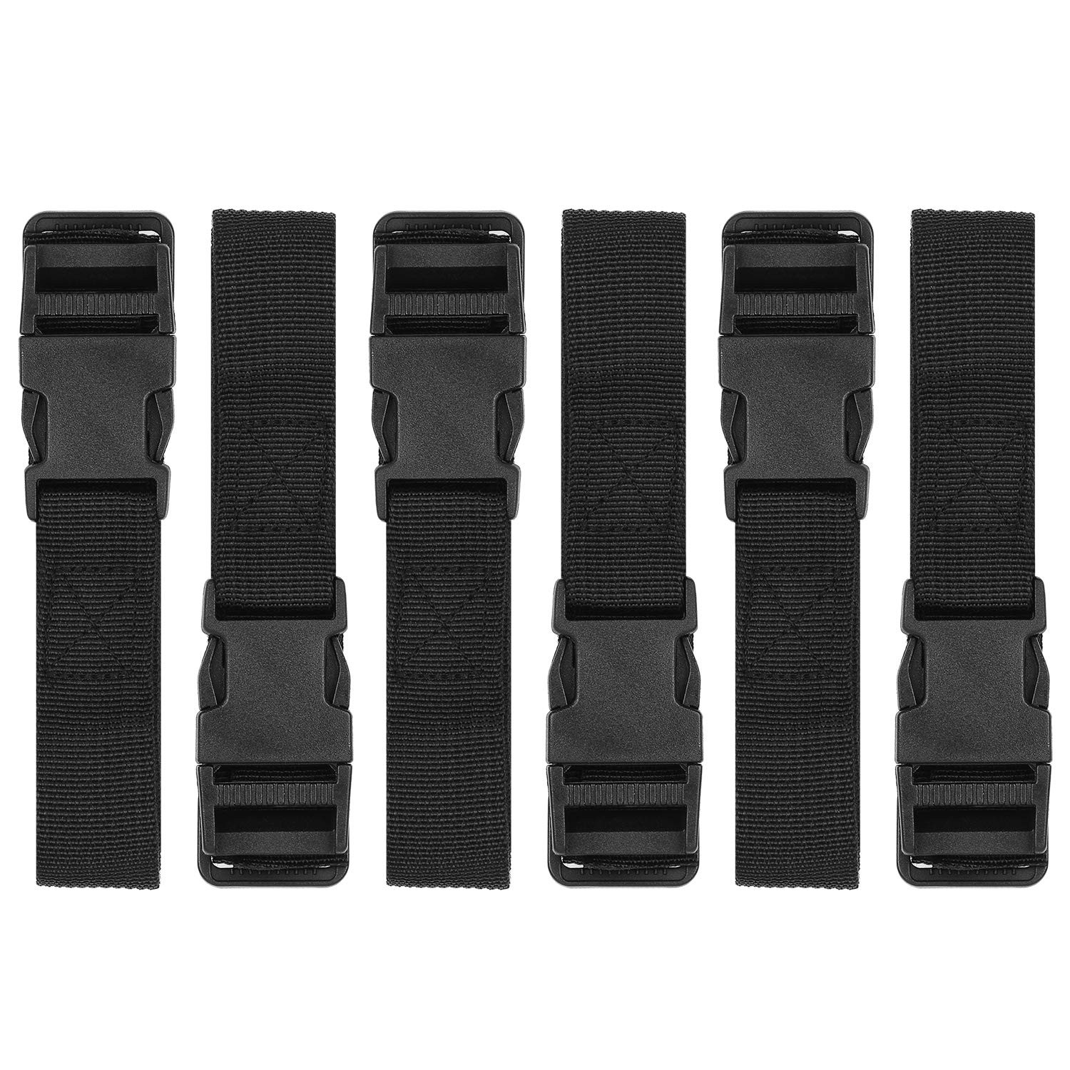 6 Pack Luggage Nylon Straps with Quick Release Buckle 1inch-6pc, Black