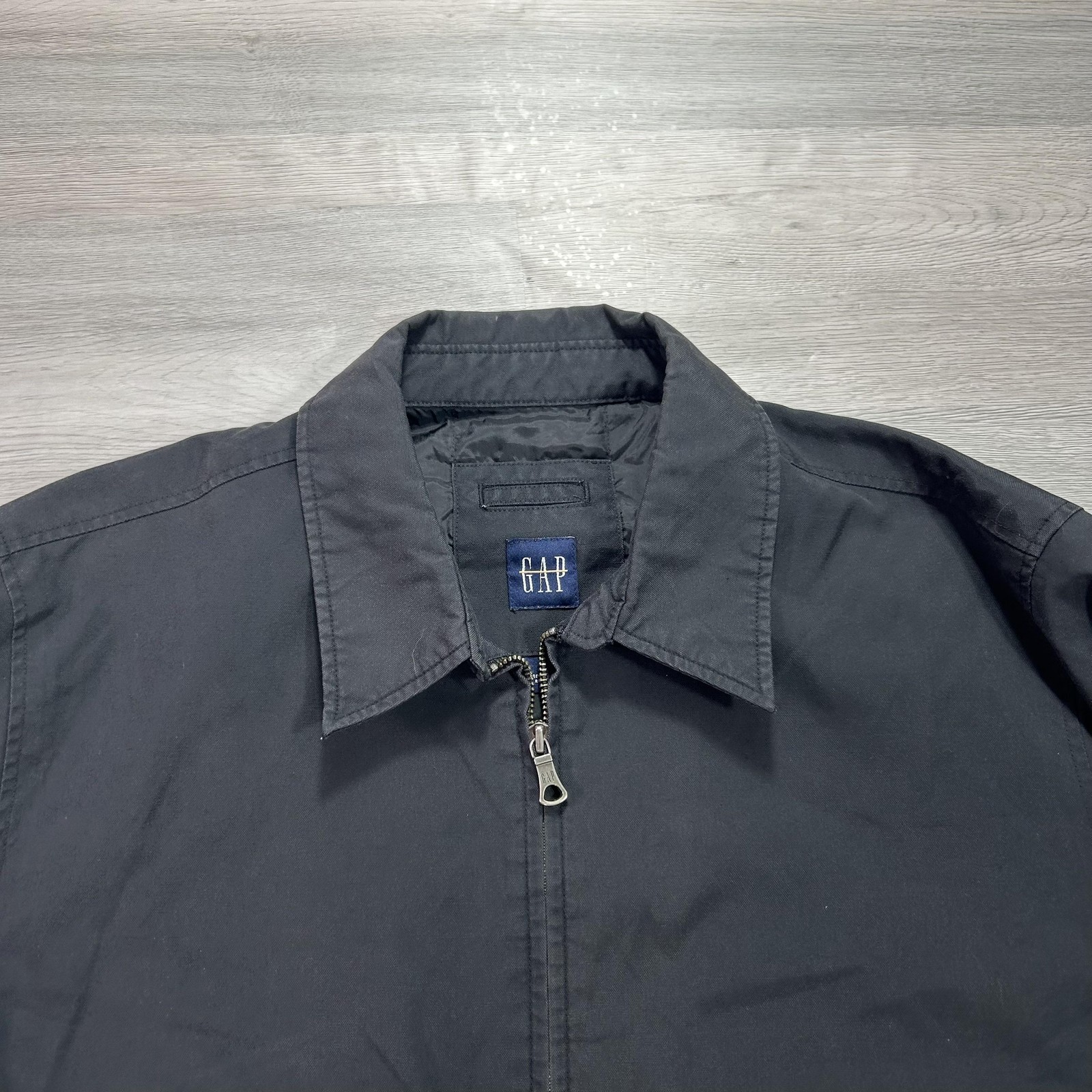 VINTAGE Gap Jacket Mens Large Black Nylon Canvas Full Zip Harrington Workwear