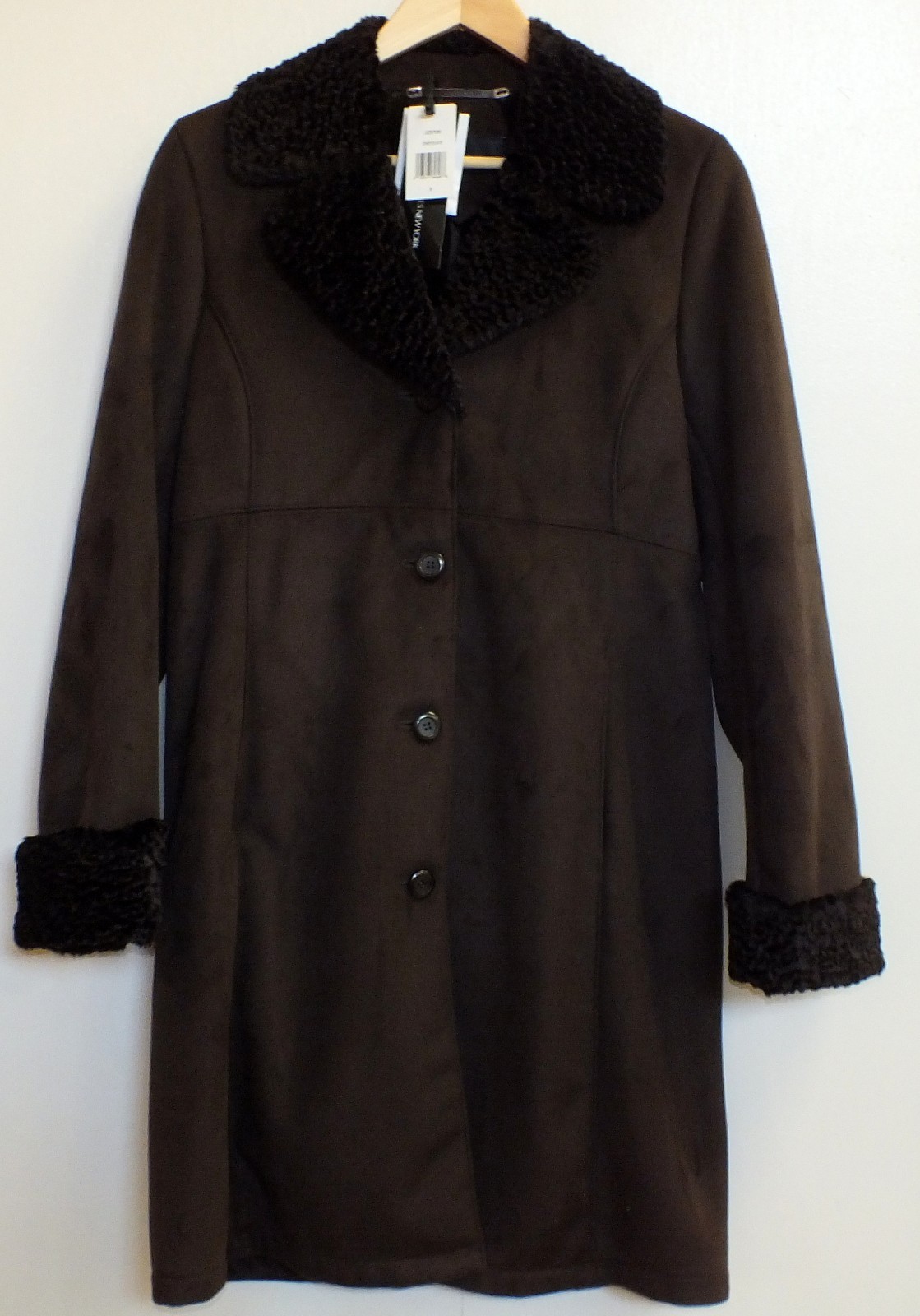 NWT Jones New York Trench Coat Ladies Small Brown Faux Suede Lamb Fur Jacket