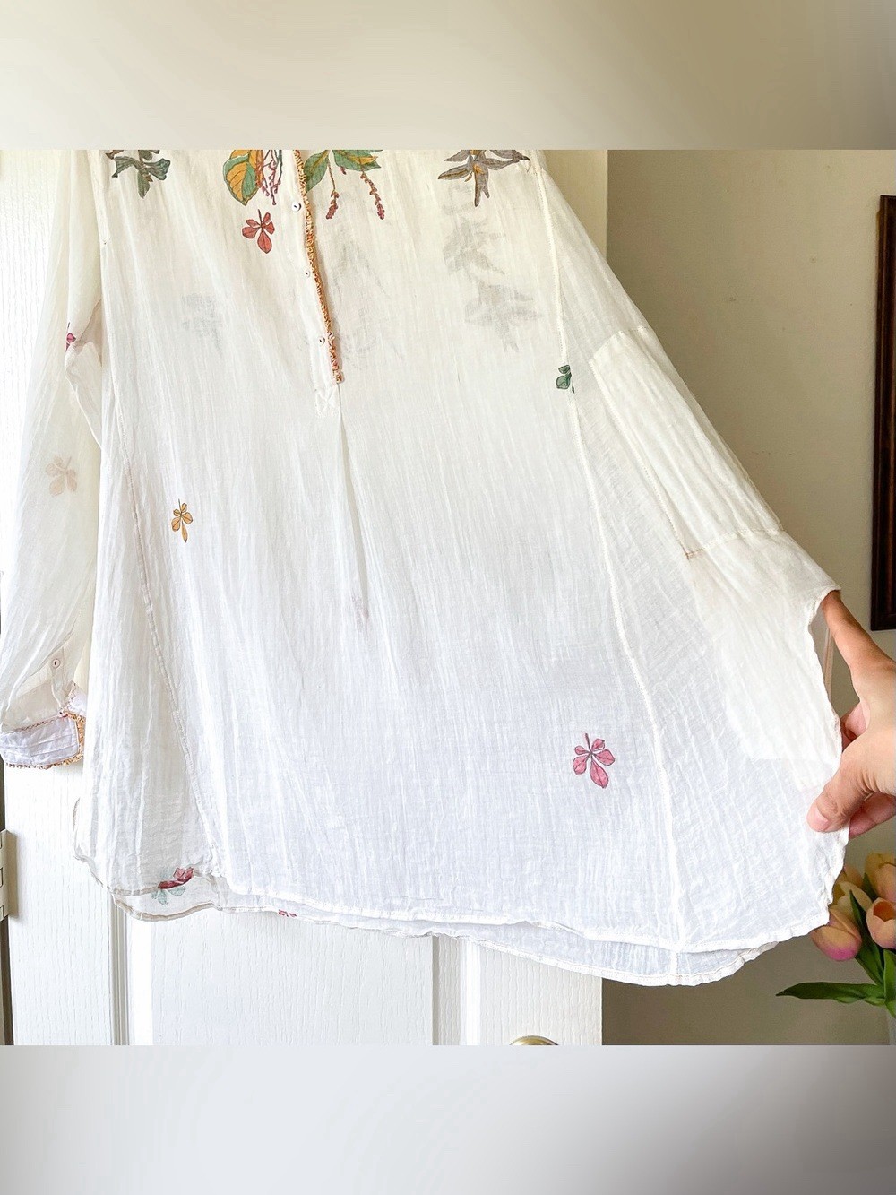 Injiri Herbarium Cotton Silk Tunic Floral White Multi 40 Excellent