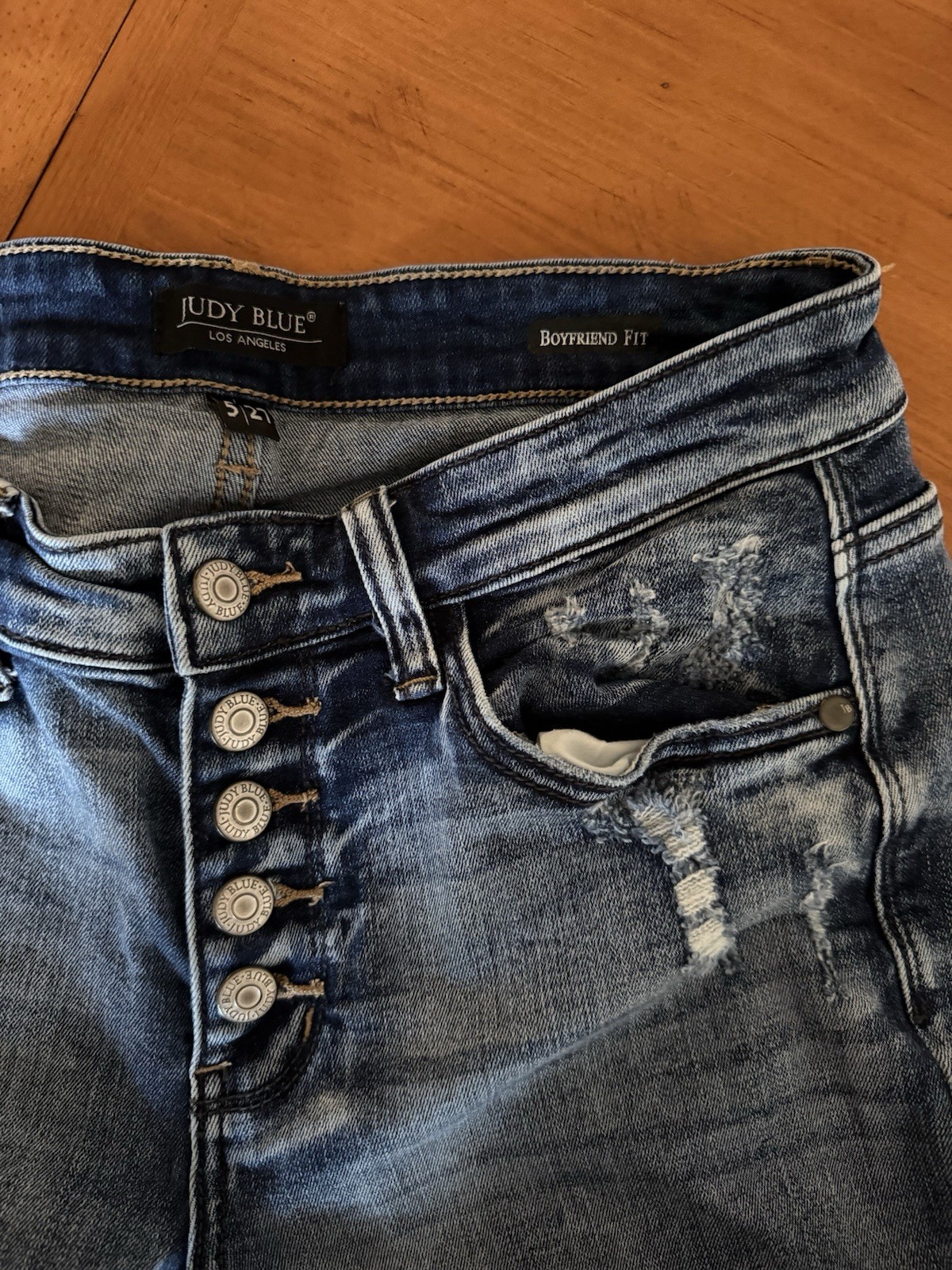 Judy Blue Medium Wash High Rise Boyfriend Stretch Distressed Button Fly Jeans