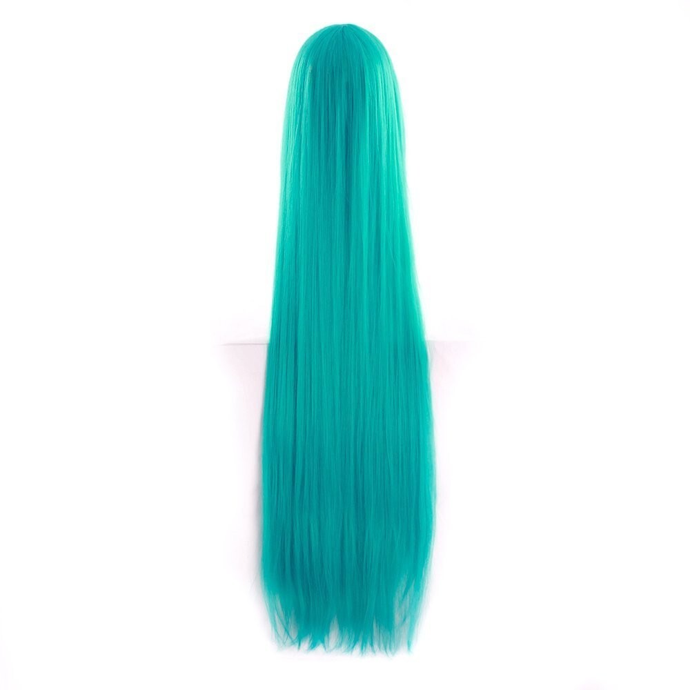 40 Inch Teal Long Straight Bangs Wig Synthetic Fiber For Cosplay Anime Costume