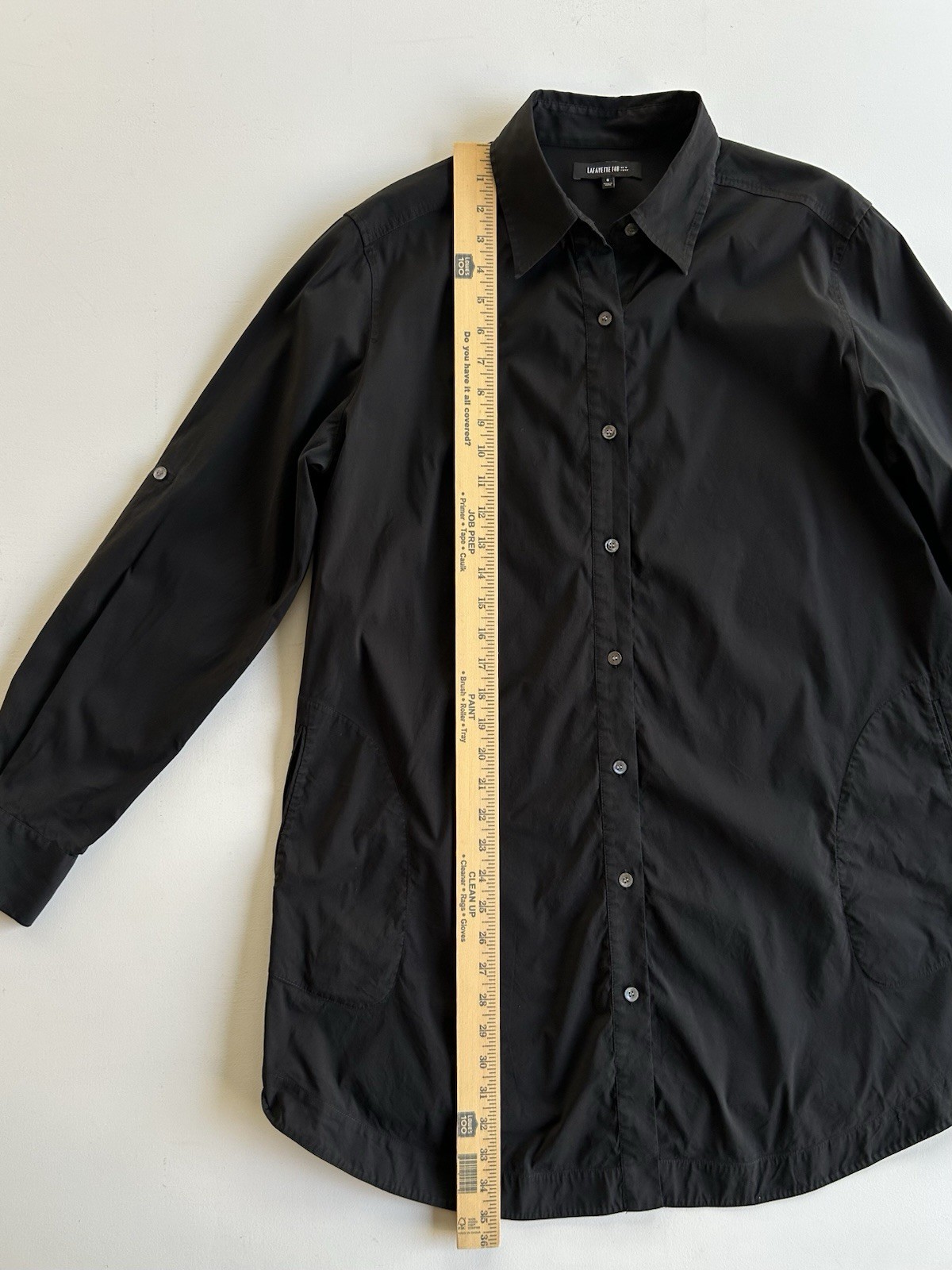 Lafayette 148 Black Poplin Midi Shirt Dress Button Down Pockets Women’s Size 8
