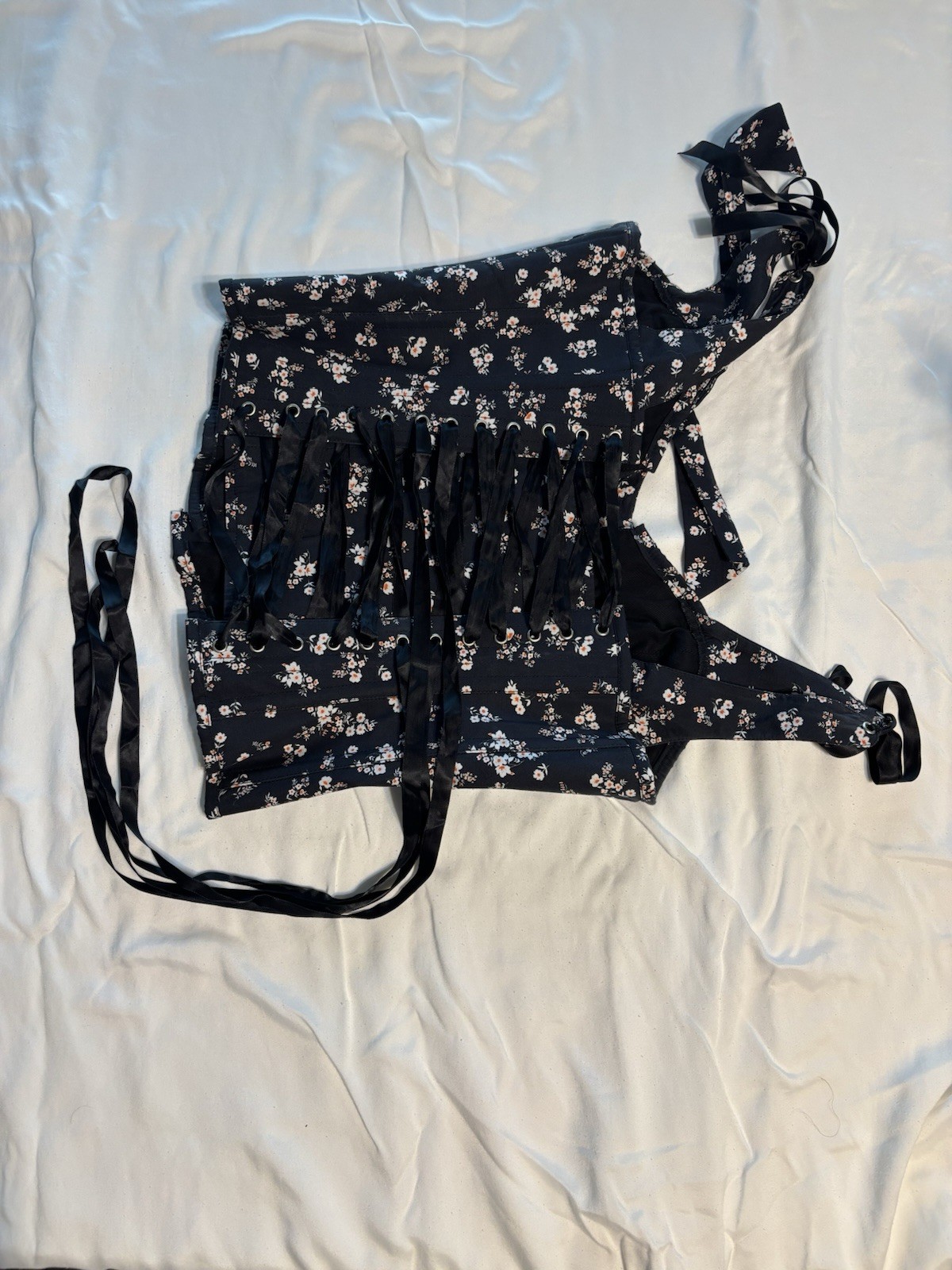 Corset Story Black Floral Overbust Steel Boned Corset UK12 Cottagecore Victorian