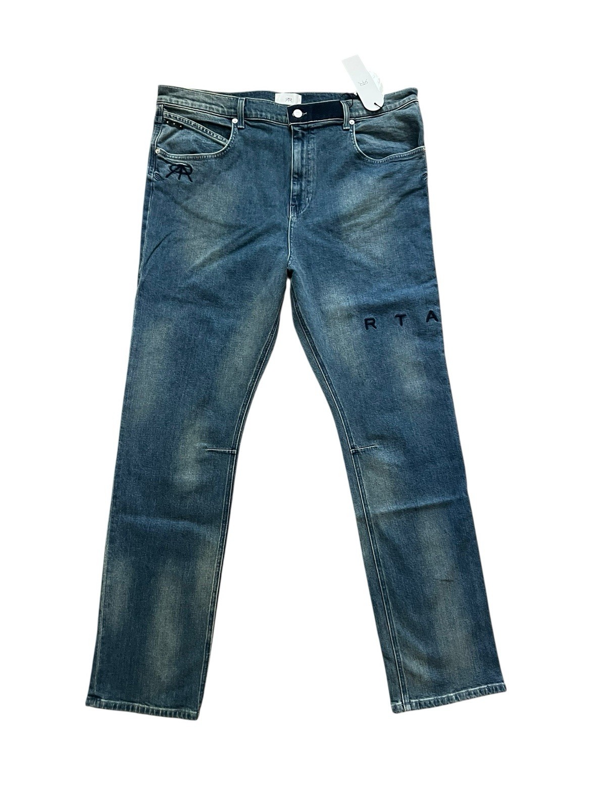 RtA Mens Logo High Rise Slim Fit Medium Blue Jeans Size 40/32