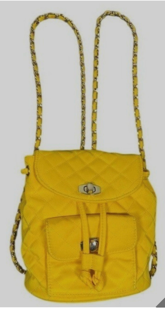 Forever 21 Yellow Quilted Mini Backpack Gold Chain Straps Turn Lock Closure