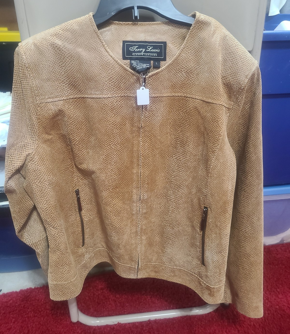 Terry Lewis Classic Luxuries Beige Leather Full Zip Jacket w/ Pockets L