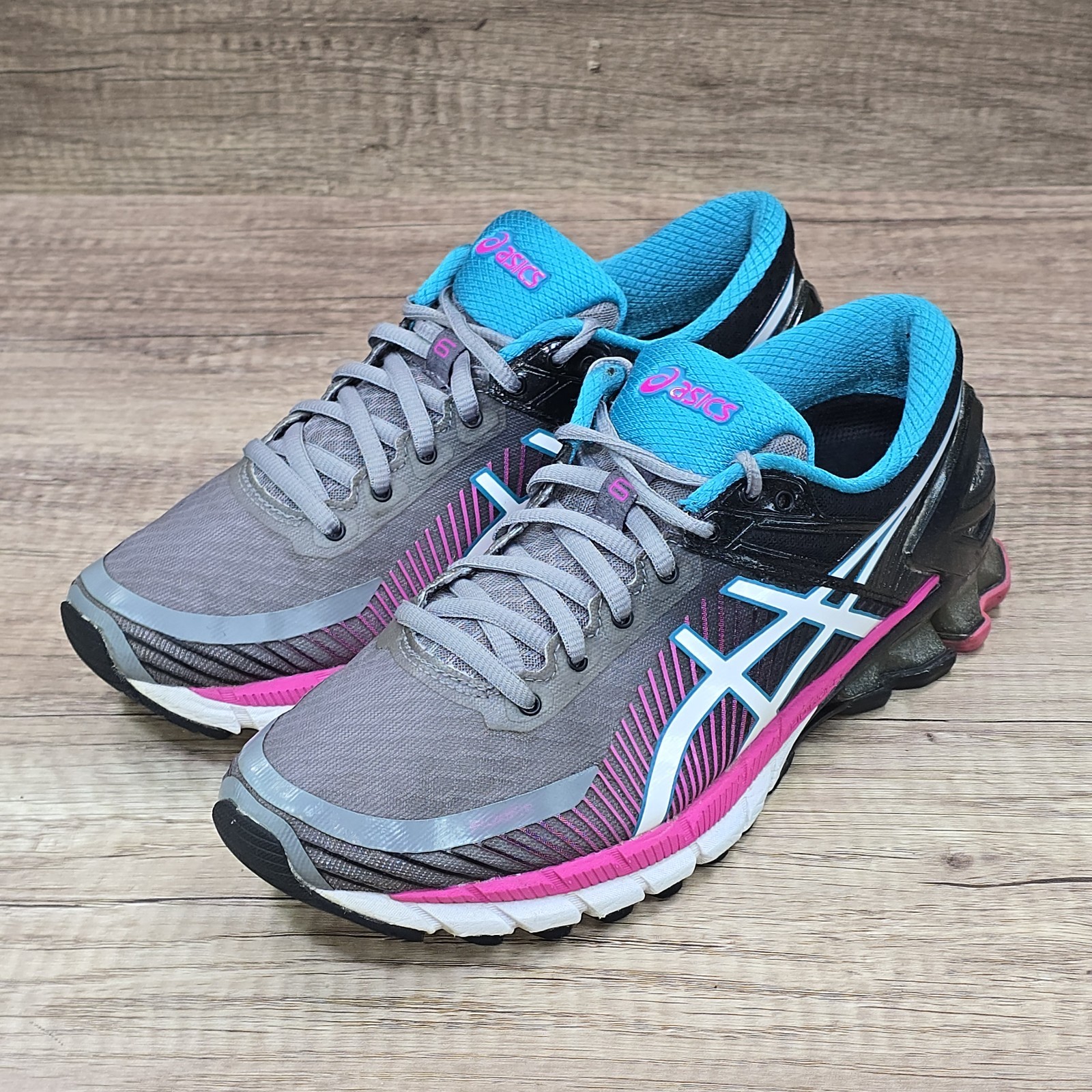 ASICS Gel-Kinsei 6 Women’s Size 7.5 Black Gray Pink Blue Running Shoes (T694N)