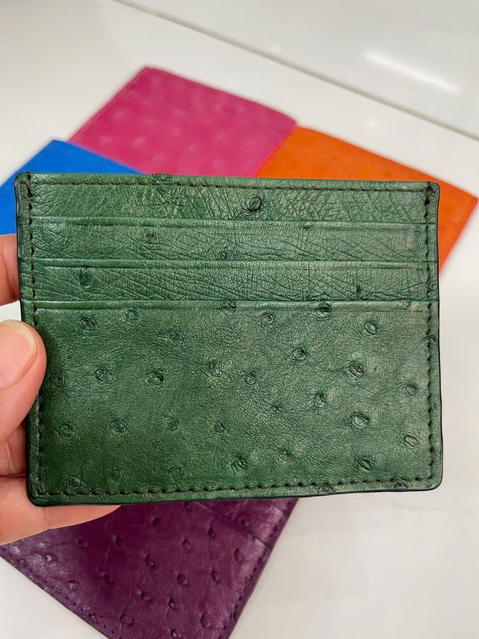 Green GENUINE OSTRICH LEATHER SKIN CREDIT CARD HOLDER/ CARD HOLDER FOR MEN