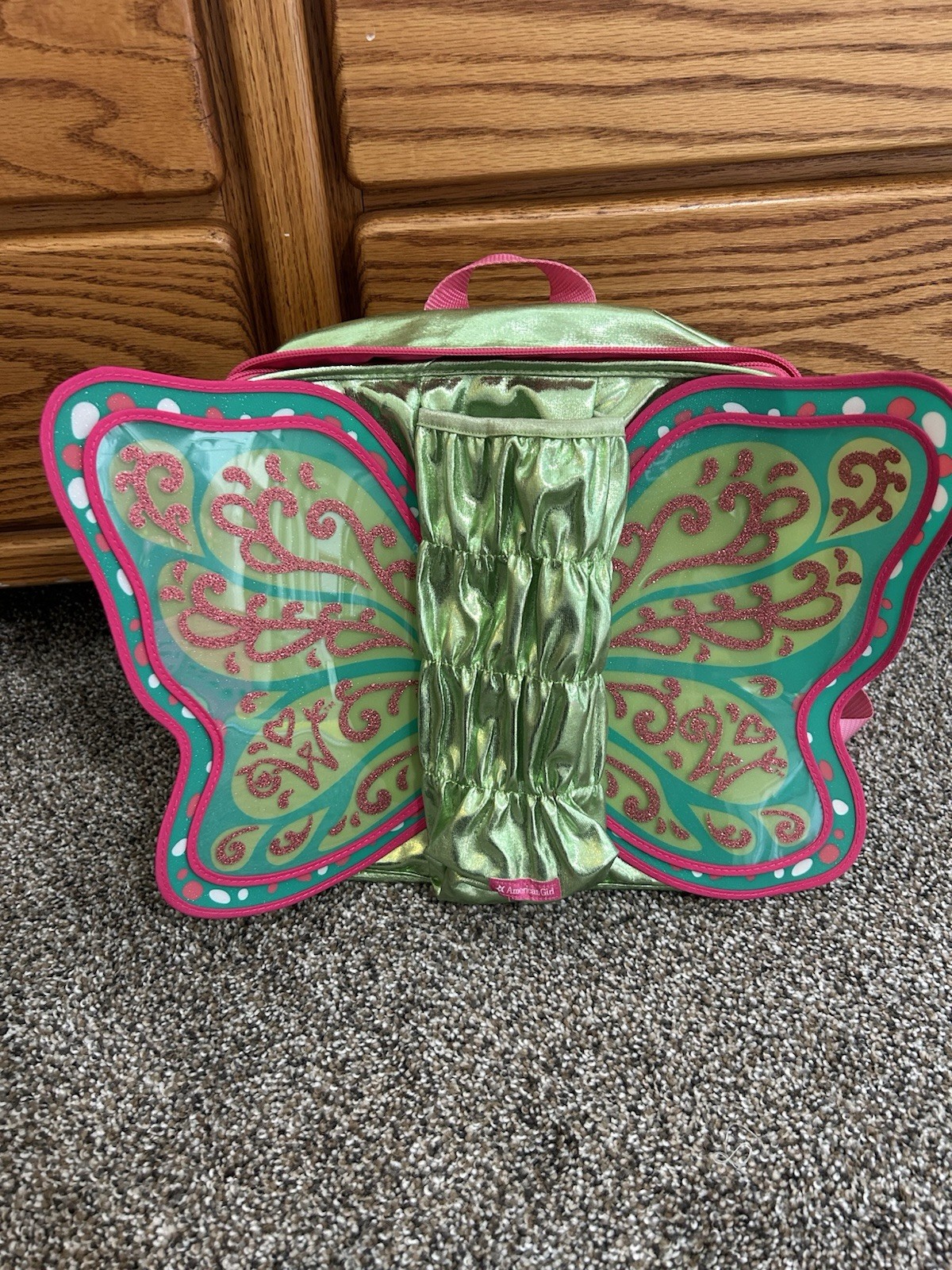 American Girl Fairy Wing Backpack Small Green Pink Blue Glitter Zip