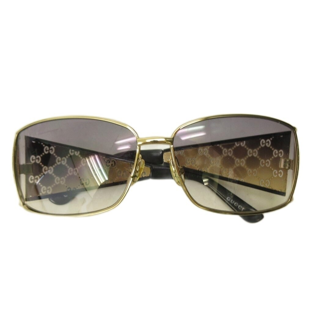 Gucci Square Metal GG Pattern Gold Brown Lens Sunglasses 2832/S Auth