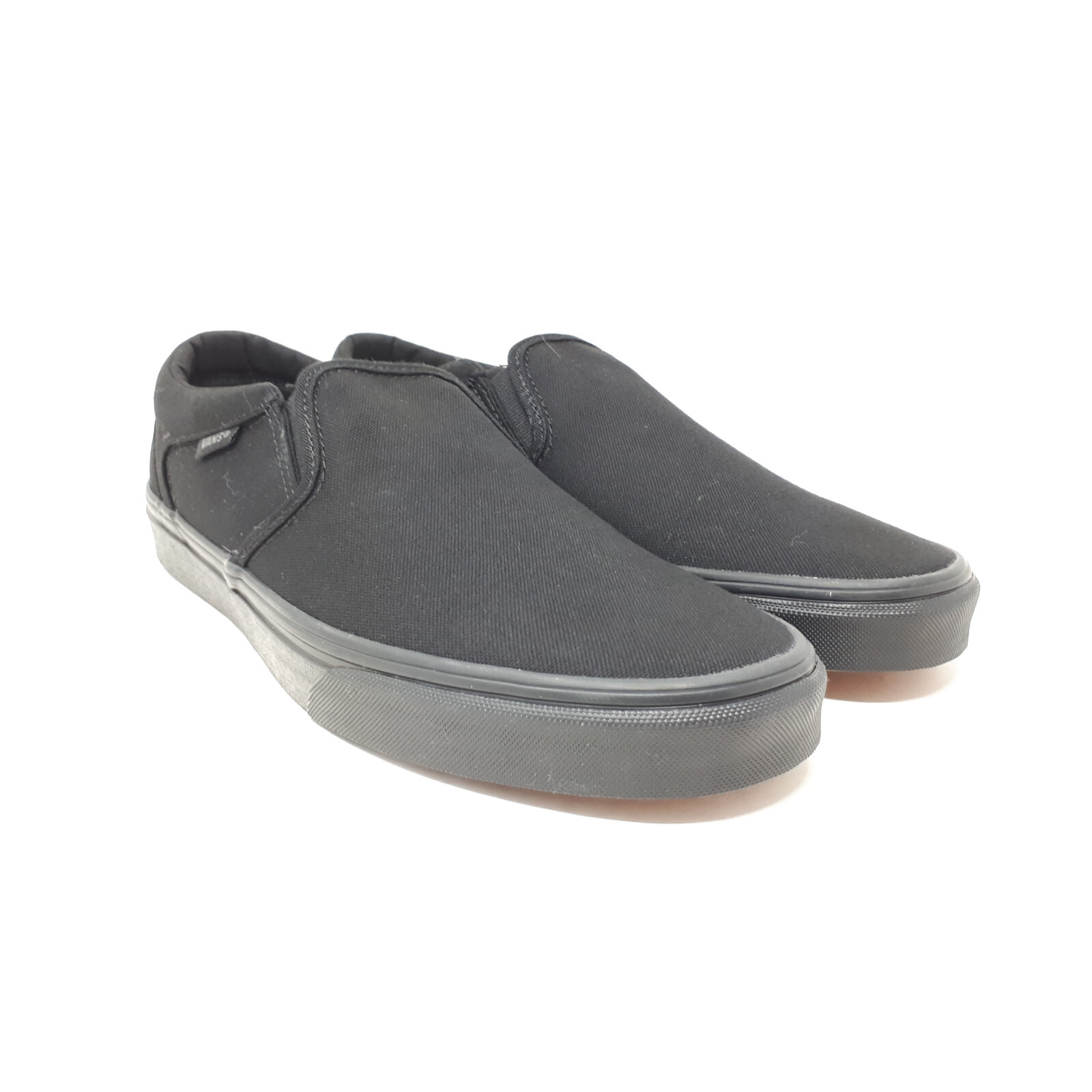 Vans Asher Slip On Low Classic All Black Canvas Skate Shoe Sneaker Mens Size NEW