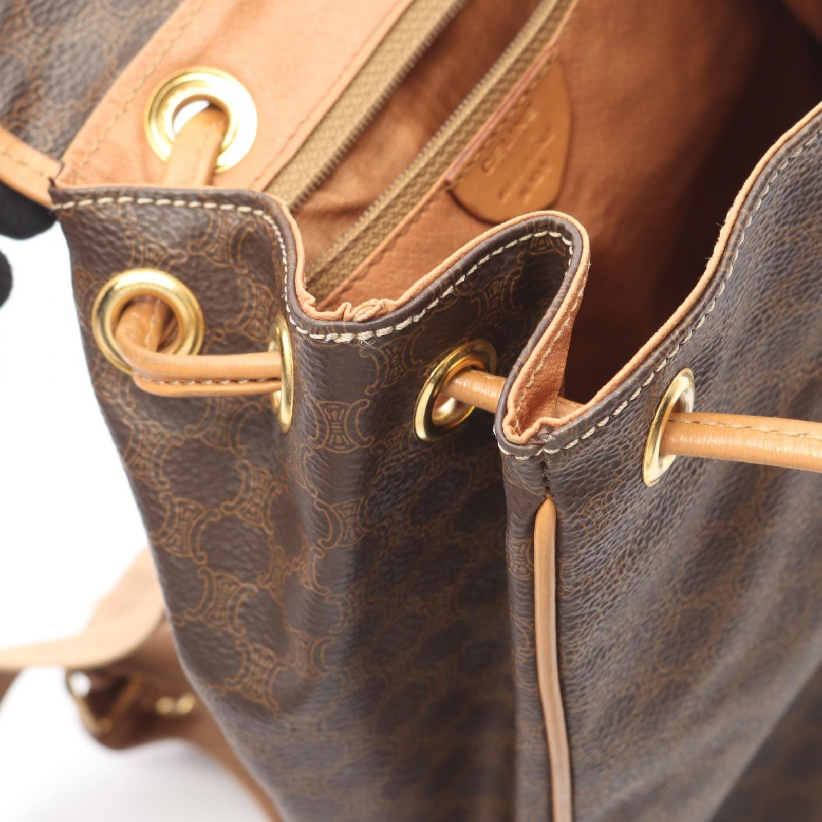 CELINE Macadam Rucksack Backpack PVC coated canvas leather Brown Used Women