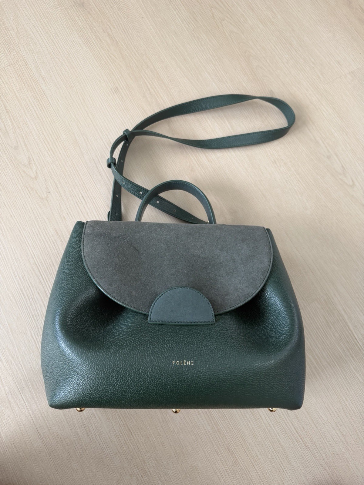 Polene Numéro Un Leather Suede Trim Handle Bag Forest Green