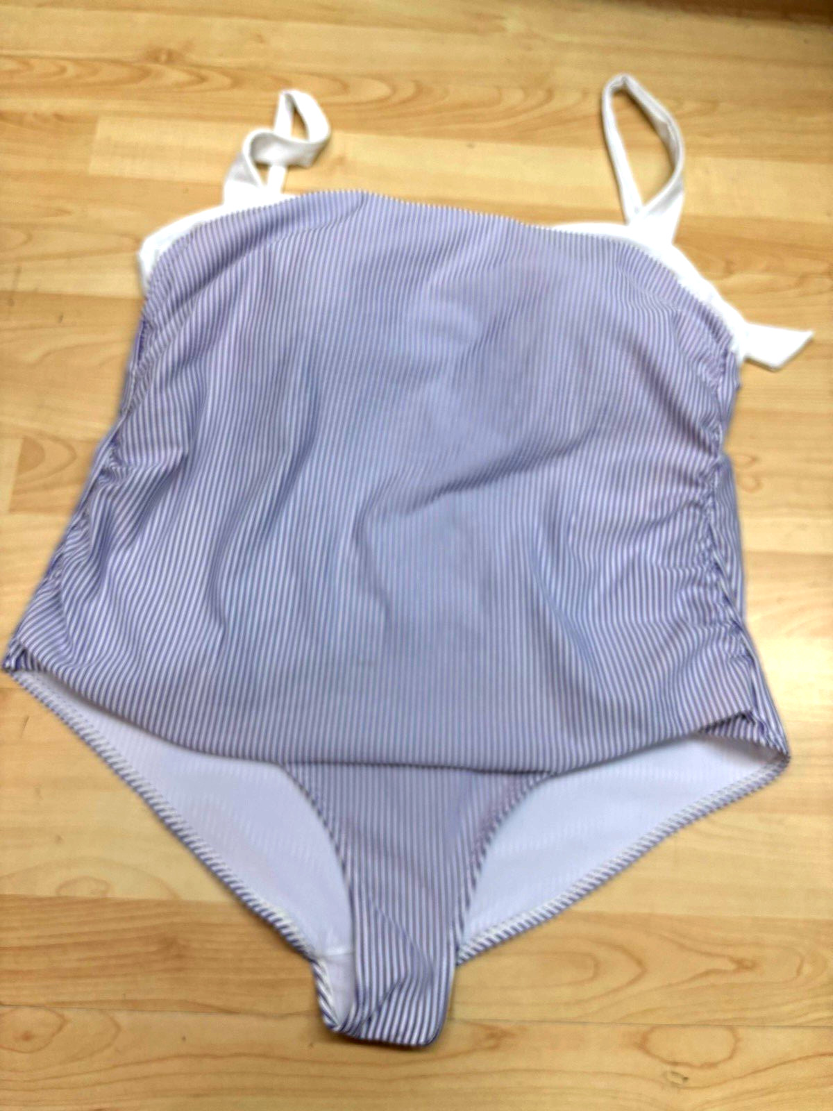 Basic Editions, Woman’s 1 Piece Blue & White Striped Halter Swimsuit, Size 24W
