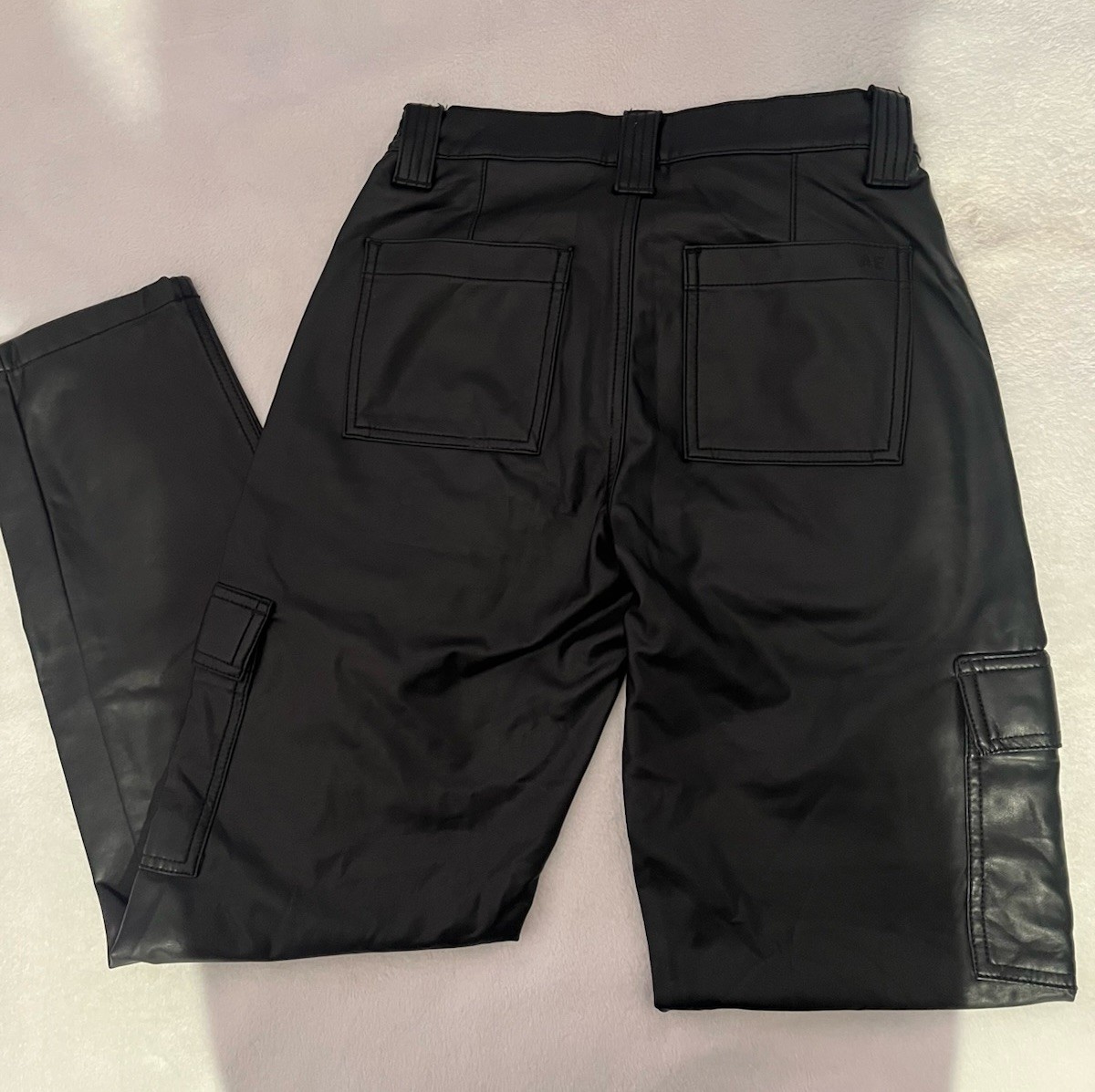 American Eagle Outfitters Black Faux Leather High Rise Cargo Pants Tapered