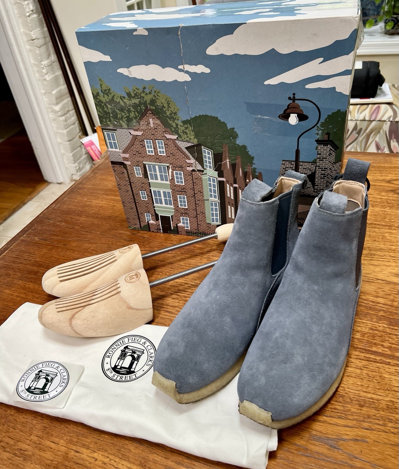 Ronnie Fieg And Clarks Radlett Chelsea Boots Blue Grey Men’s Size 12 66707 + Box