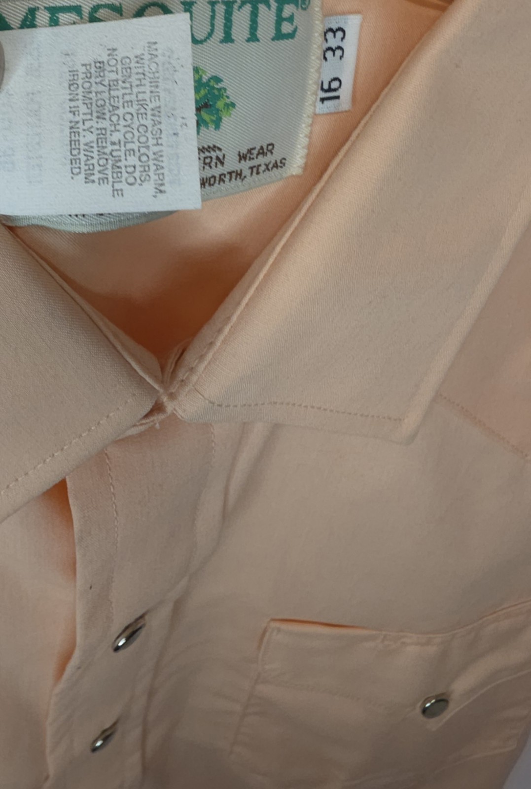 Vintage 90s NEW Mesquite Mens Peach Western Cowboy Snap Shirt 16-33 Made in USA