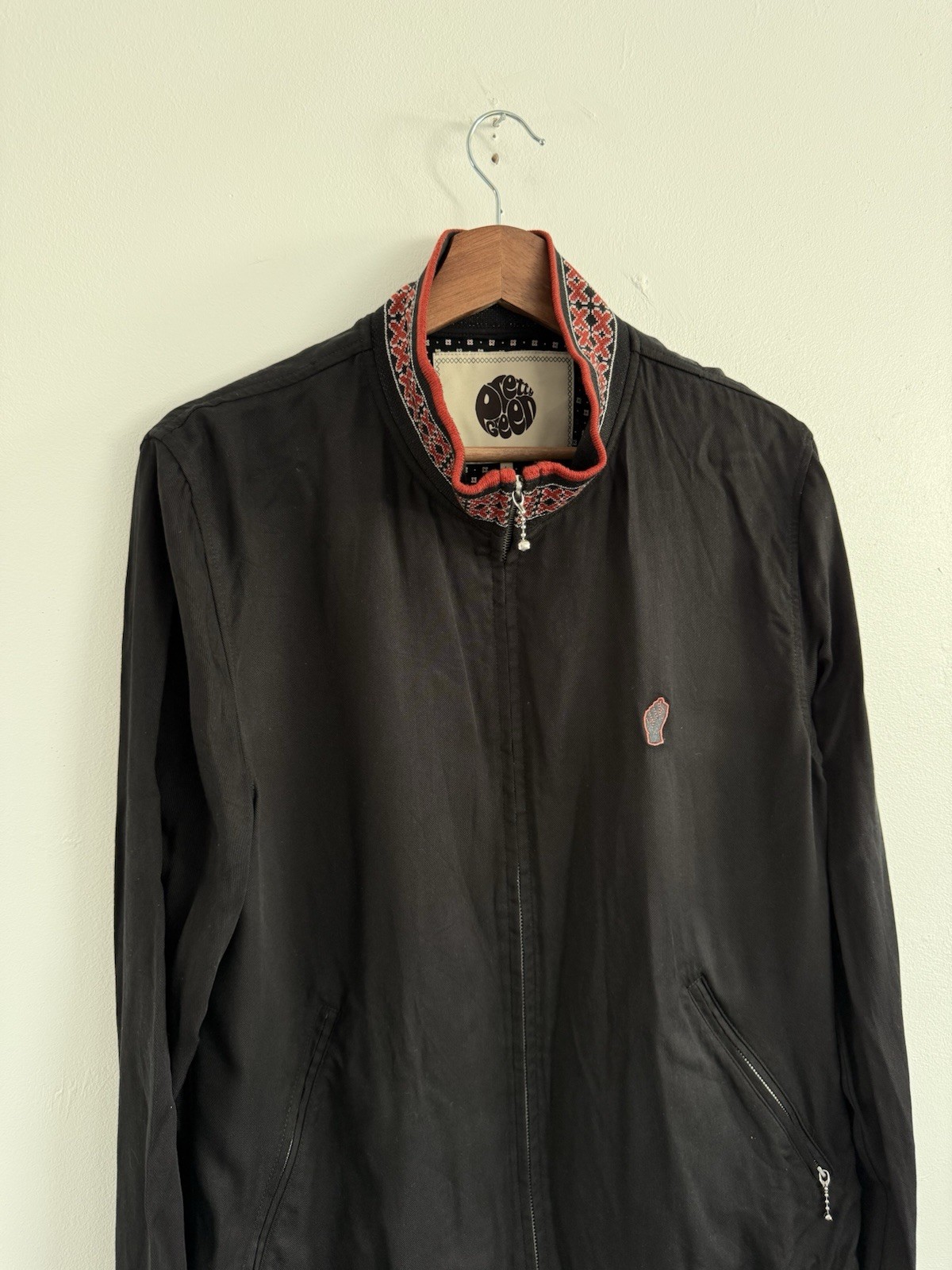 Pretty Green Jacket Mens Large Black Zip Up Lyocell