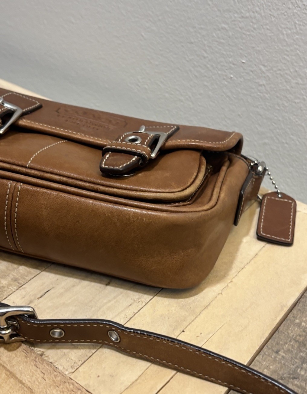 Coach Bleeker Double Buckle Crossbody Brown Leather 9355