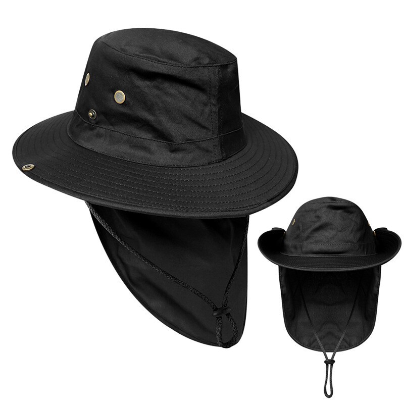 Men Bucket Boonie Hat Neck Cover Flap Sun Wide Brim Fishing Outdoor Cap Quickdry