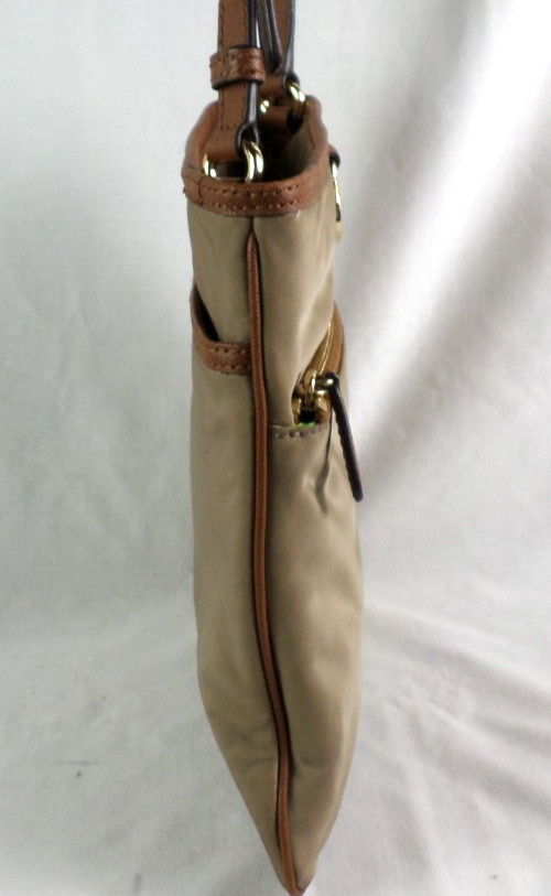 Michael Kors Kempton Brown Nylon Leather Trim Thin Crossbody Shoulder Bag MINT