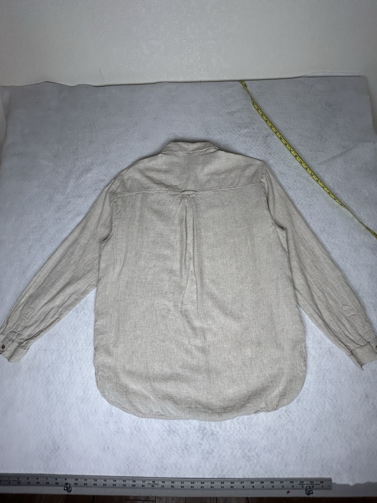 NWT Old Navy Linen Blend Natural Tan Button Long Boyfriend Shirt Blouse 14TALL