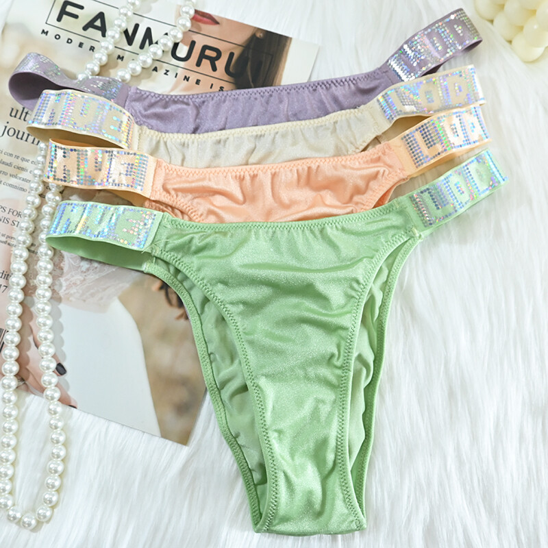 4 Packs Lot Sexy Womens High Leg Thongs Satin Panties Bikinis Briefs Underwear