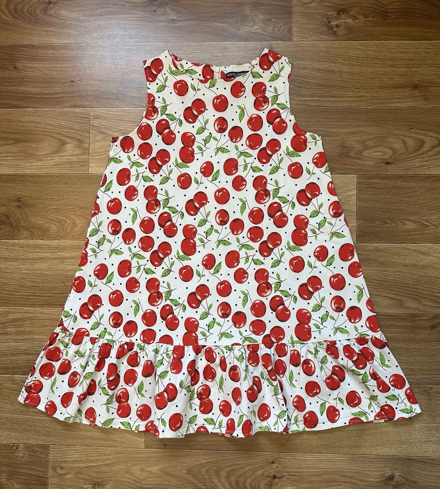 Dolce & Gabbana Vintage Cherry Print Dress Polka Dot Cotton A-Line Mini IT 42 S