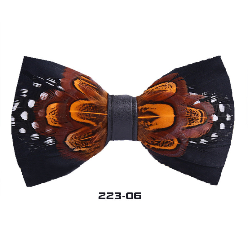 Men Feather Luxury Bowtie 4.7*2.36in Black Gold Floral Wedding Groom Party Wear