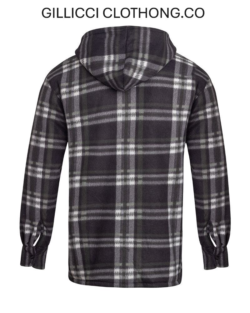 FUR FLEECE LINED WARM LUMBERJACK CHECK SHIRT JACKET WITH/WITHOUT HOOD GILLICCI