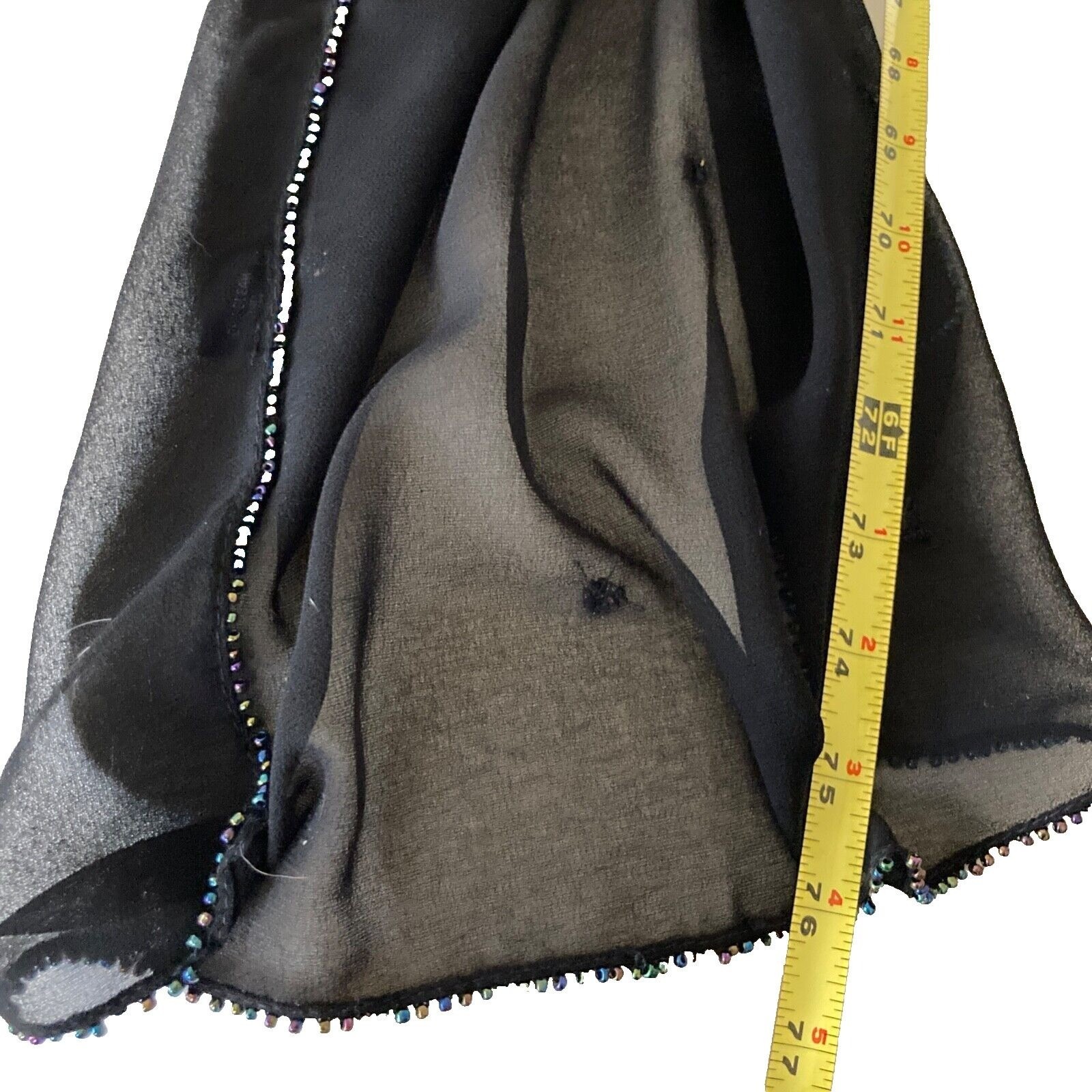 Scarf India 76 in Black Sheer Multicolor Beads Shawl Shayla Ghoonghat