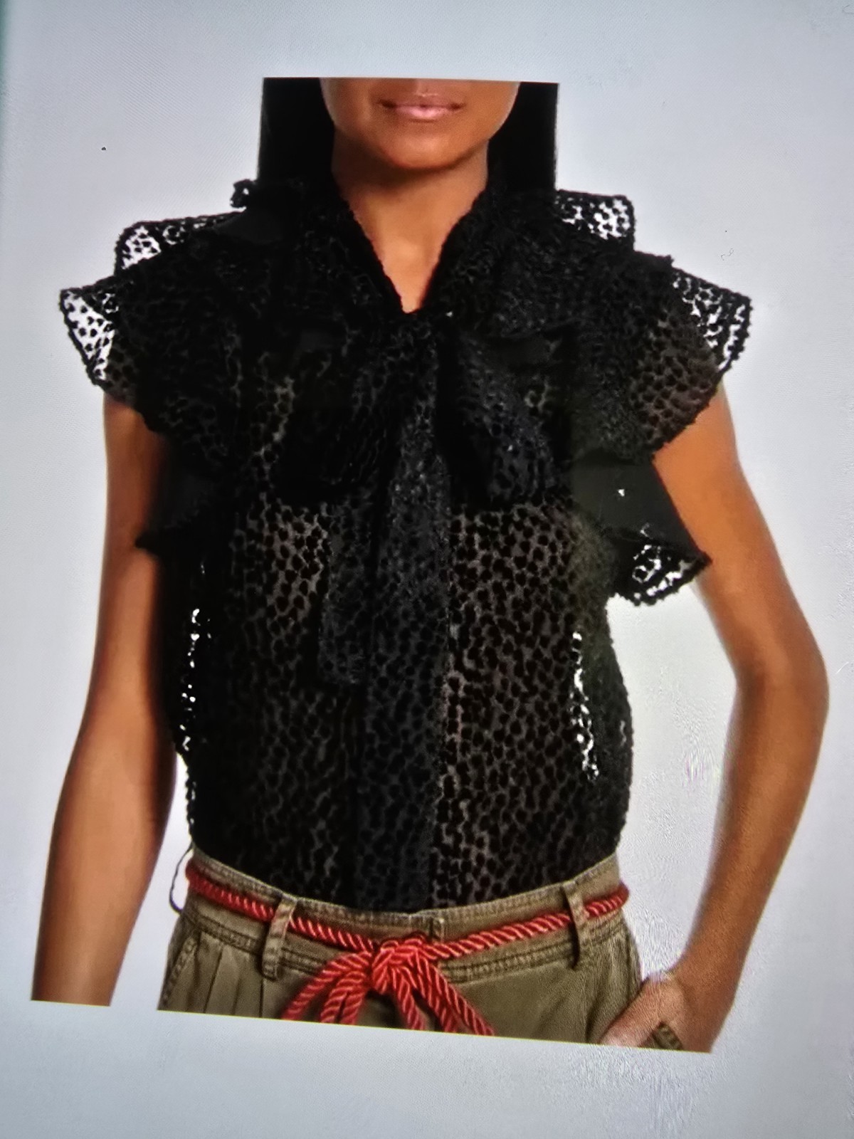 NWT Robert Rodriguez Women’s Black Sheer Flutter Sleeve Blouse. Sz 8