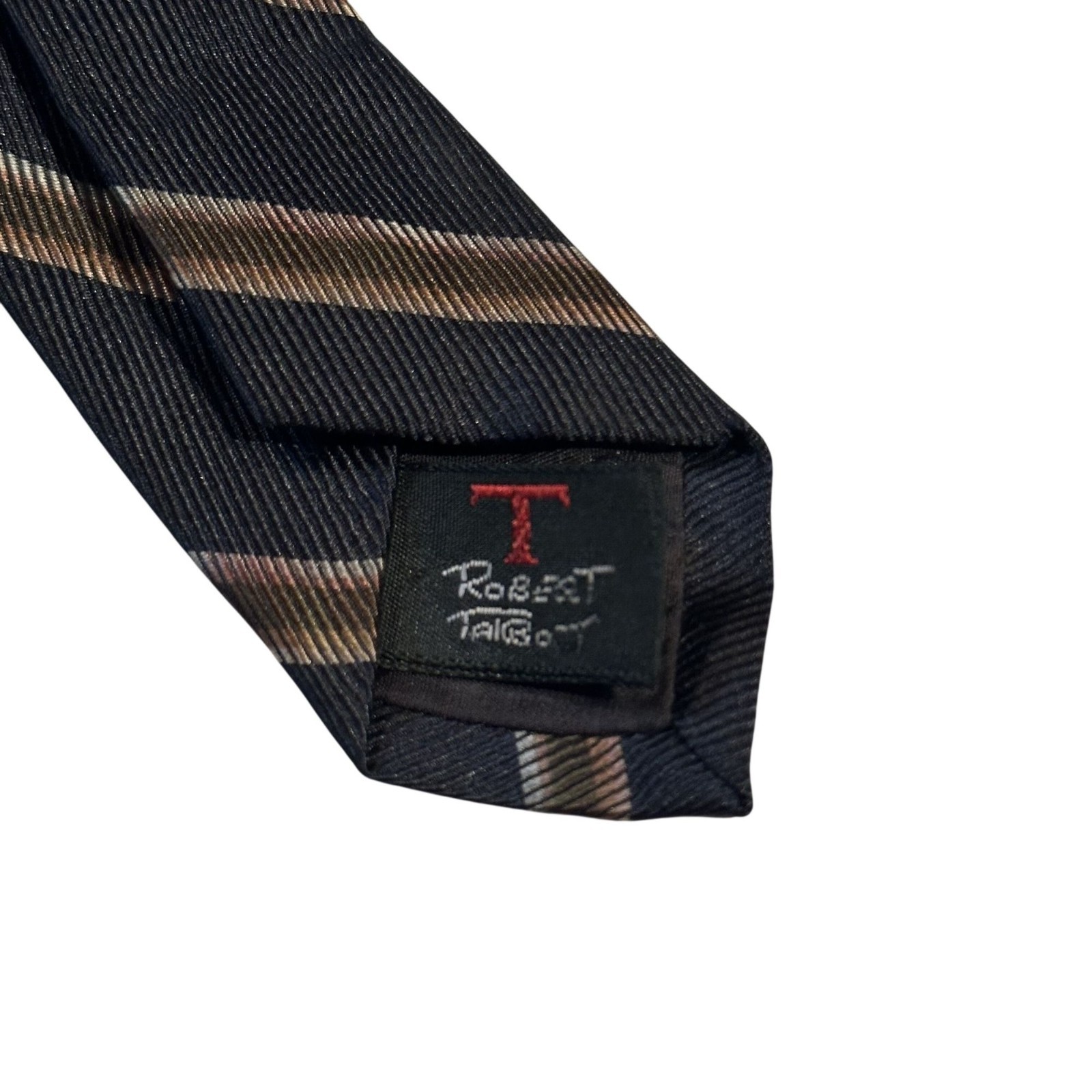 Jack Henry By Robert Talbott Silk Tie Navy Brown Striped 58″x3″ AS IS READ