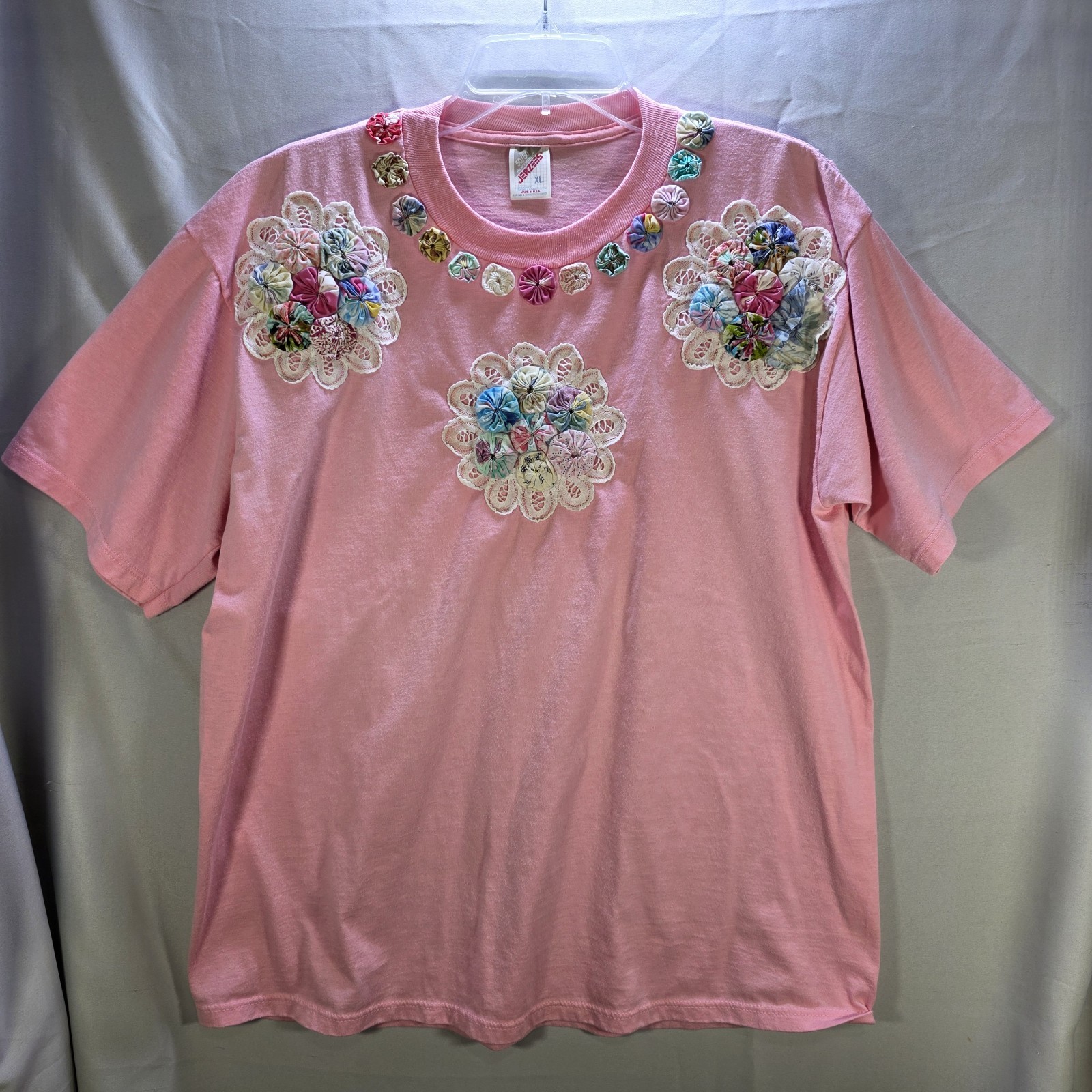 Vintage Handmade Jerzees XL Grandma Core T Shirt Pink Made In USA
