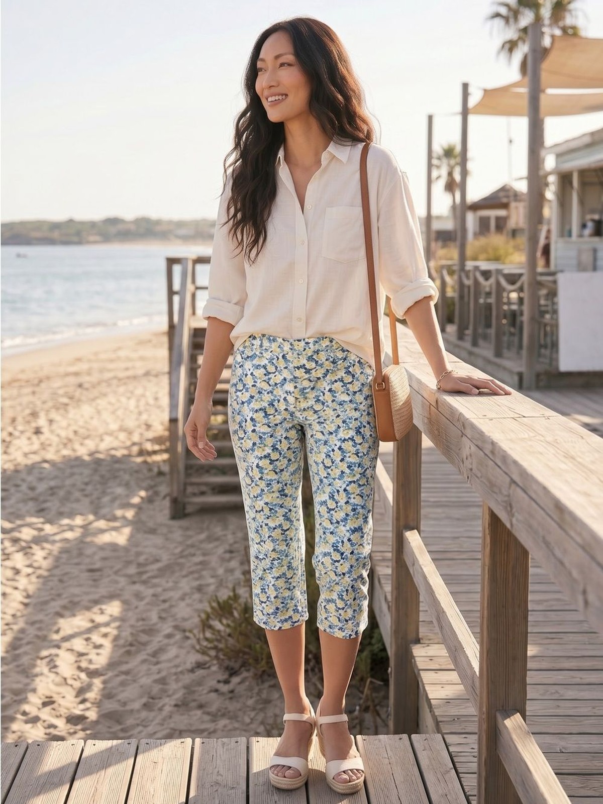 Abercrombie & Fitch Ditsy Floral Capri Pants Womens Size 14 Coastal Prep