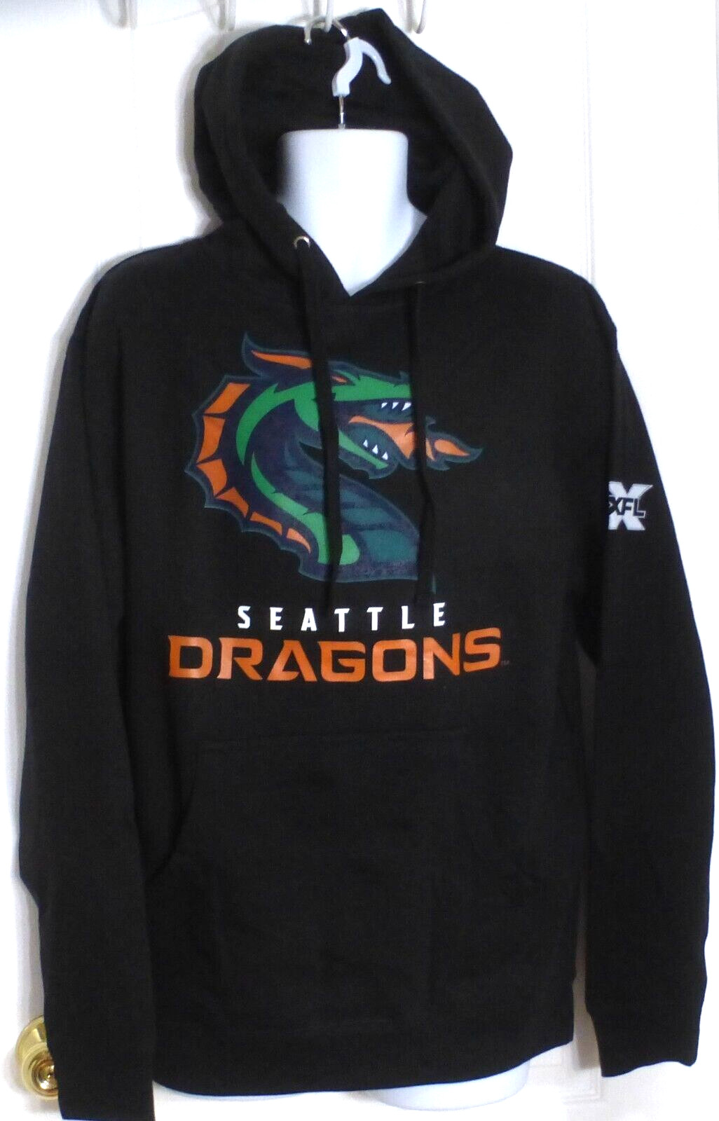 SEATTLE DRAGONS Football Pullover Sweatshirt Hoodie, XFL, Black, Size L, NWT