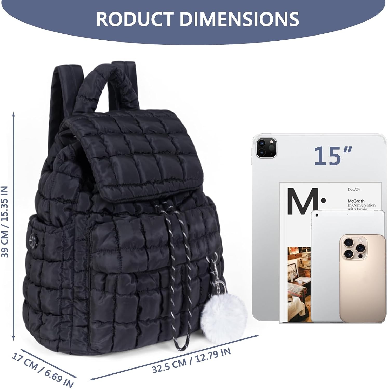 Quilted Puffer Backpack for Women Large Lightweight Soft Purse Backpacks for …