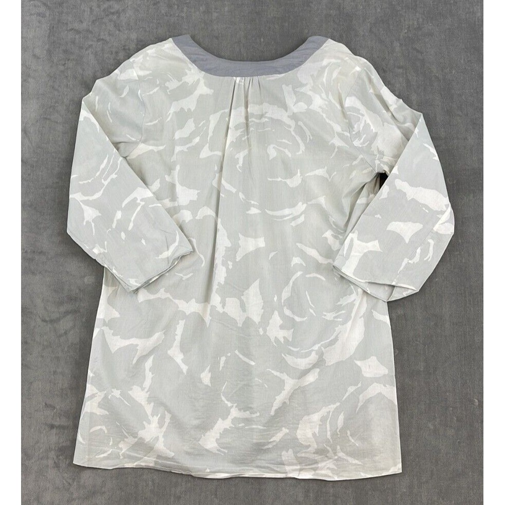 J.Crew Womens Small Gray White Abstract Print Cotton Tunic Blouse Split Neck