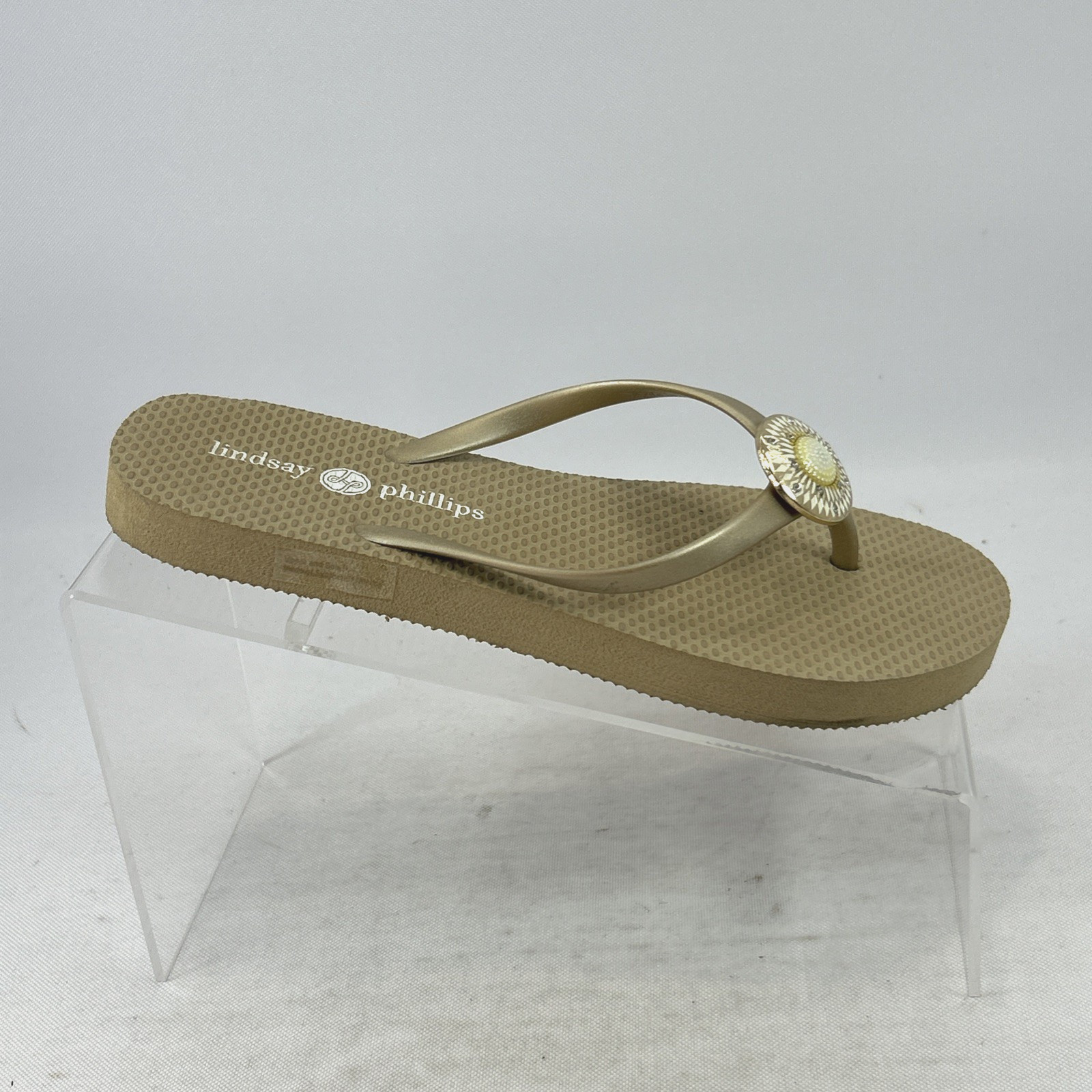 Lindsay Phillips Wedge Thong Sandals Switchflops Size 7M Gold Slides