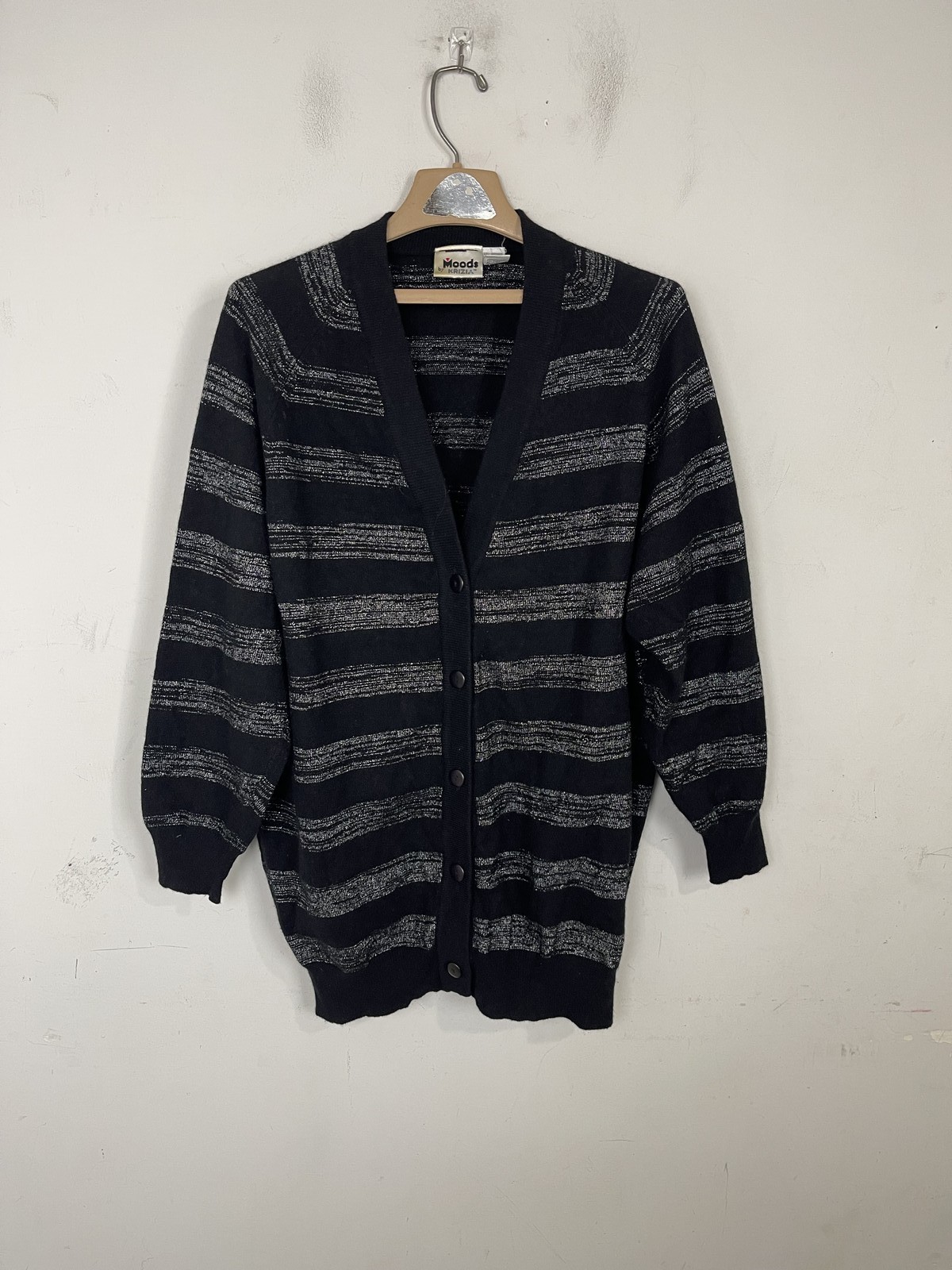 Moods by Krizia Women Cardigan Large Striped Emo Scene Goth Lambswool Angora VTG